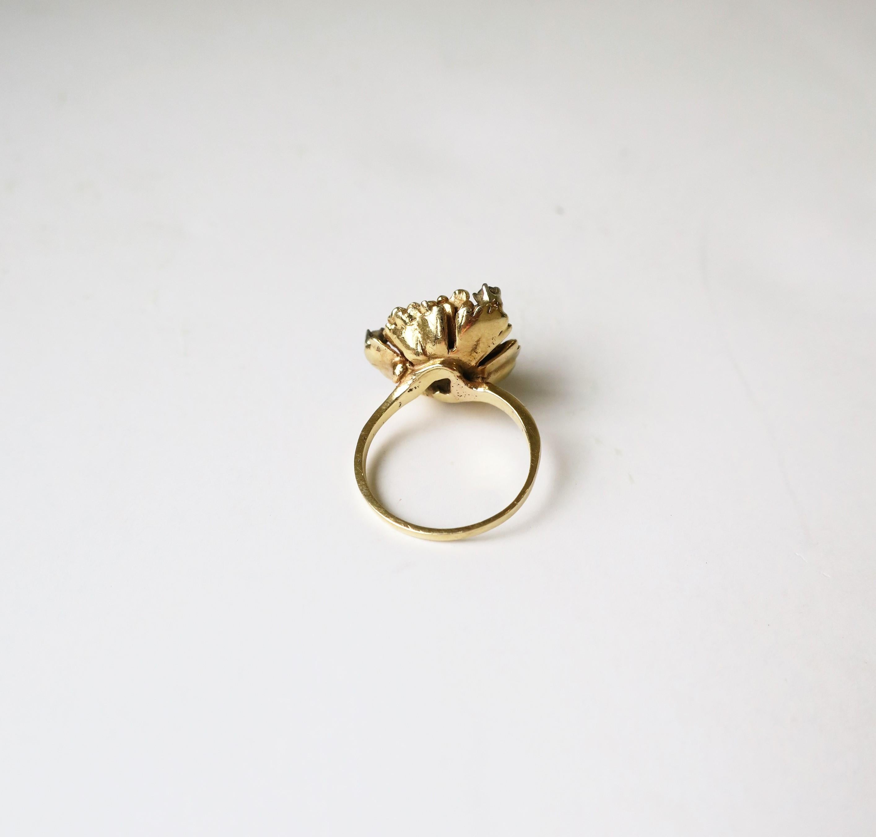 Vintage 14-Karat Yellow Gold Pearl and Diamond Cocktail Ring, circa 1960s 6