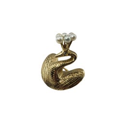 Vintage 14 Karat Yellow Gold, Pearl and Diamond Swan Brooch/Pin