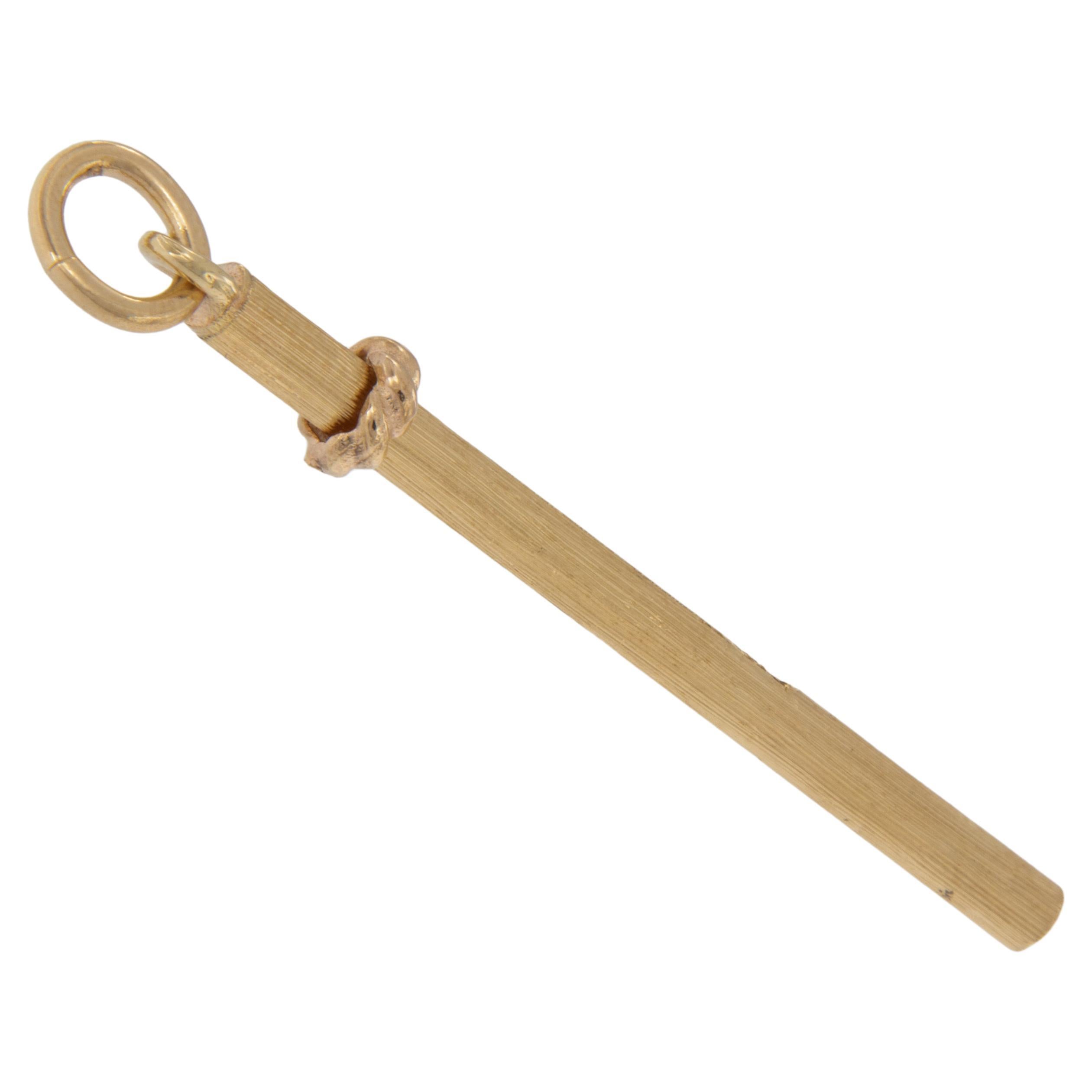 Hygiene with style! Vintage 14 karat yellow gold retractable tooth pick lets you keep your mouth in tip top shape discretely but in style. Has a loop at top to connect to what you want for handiness. Complimentary signature wrapping and presentation