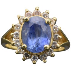 Vintage 14 Karat Yellow Gold Ring with Sapphire and Diamonds