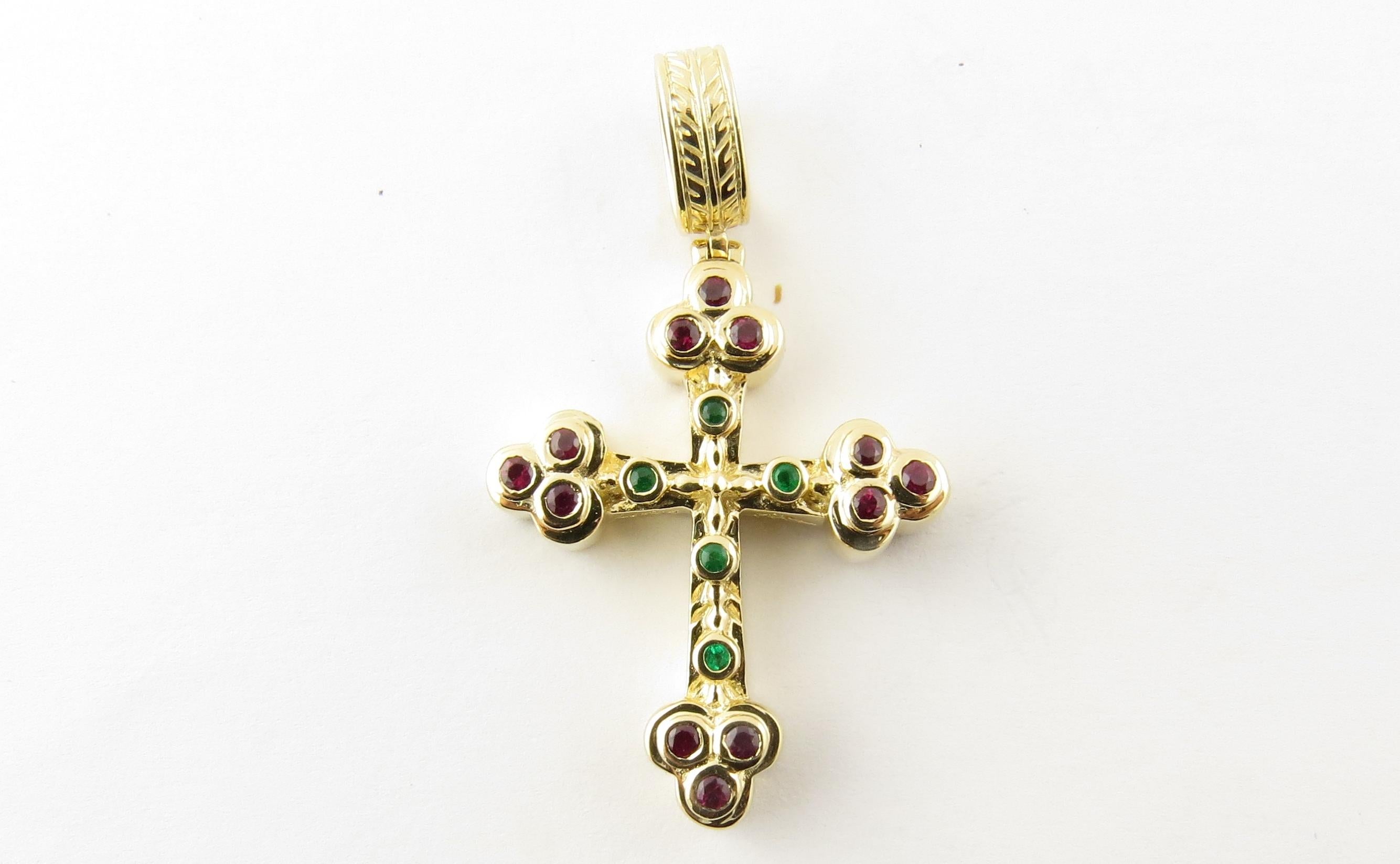Vintage 14 Karat Yellow Gold Ruby and Emerald Cross Pendant #4351 In Good Condition In Washington Depot, CT