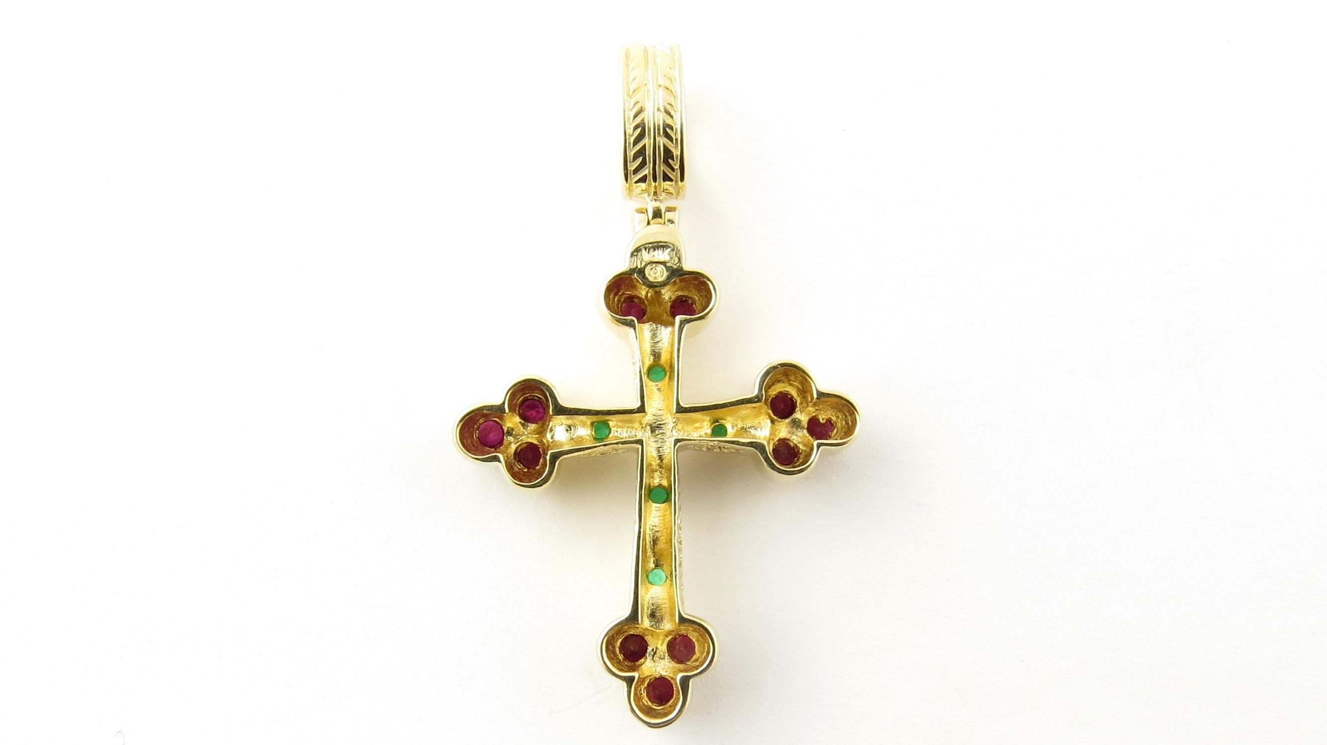 Vintage 14 Karat Yellow Gold Ruby and Emerald Cross Pendant #4351 3
