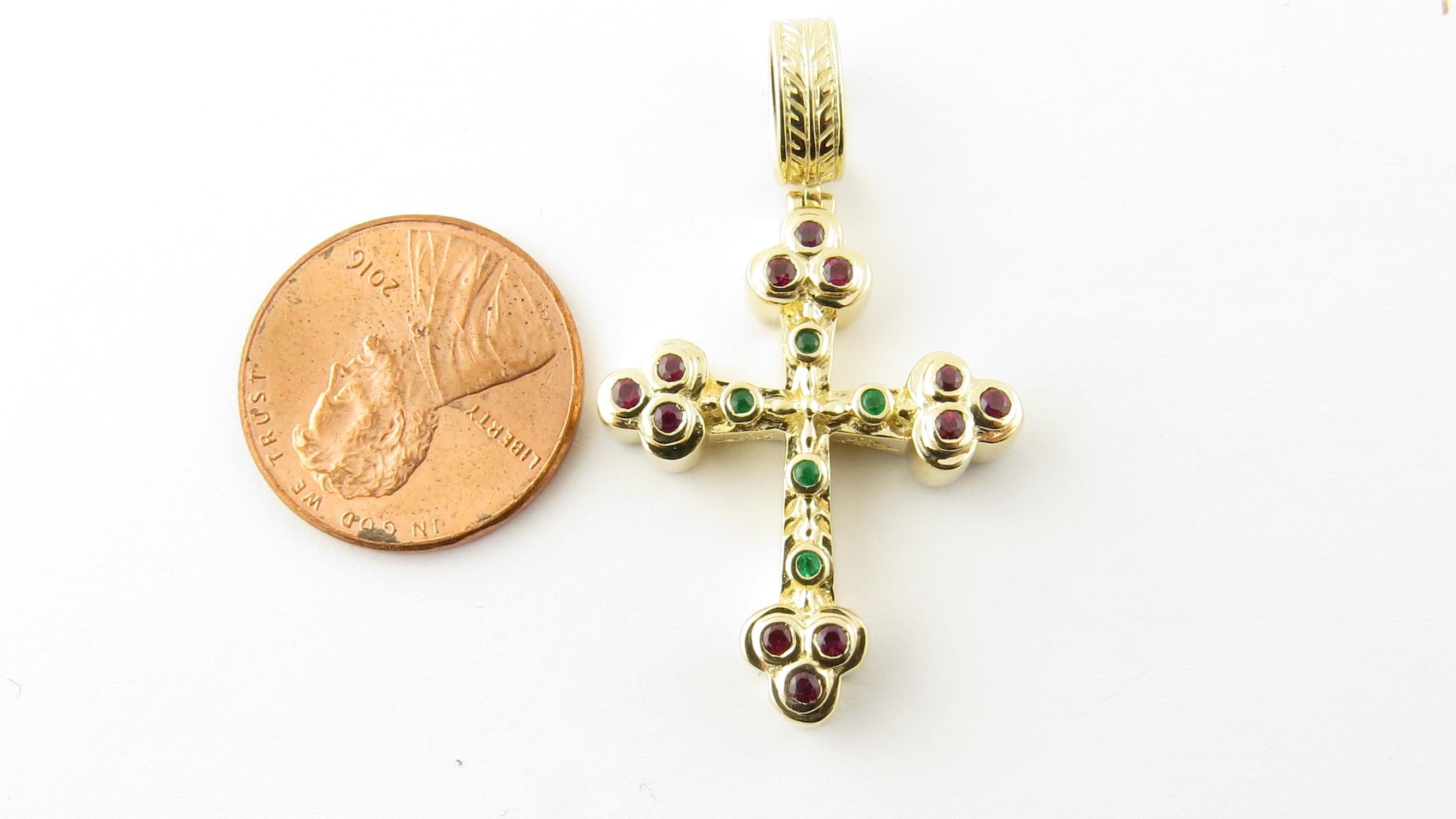 Vintage 14 Karat Yellow Gold Ruby and Emerald Cross Pendant #4351 5
