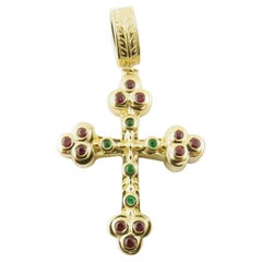 Vintage 14 Karat Yellow Gold Ruby and Emerald Cross Pendant #4351 Vintage 14 Karat Yellow Gold Ruby and Emerald Cross Pendant #4351