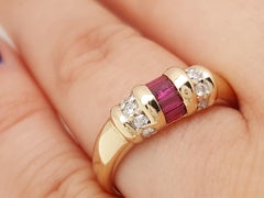 Vintage 14 Karat Yellow Gold Ruby with Diamonds Band Ring