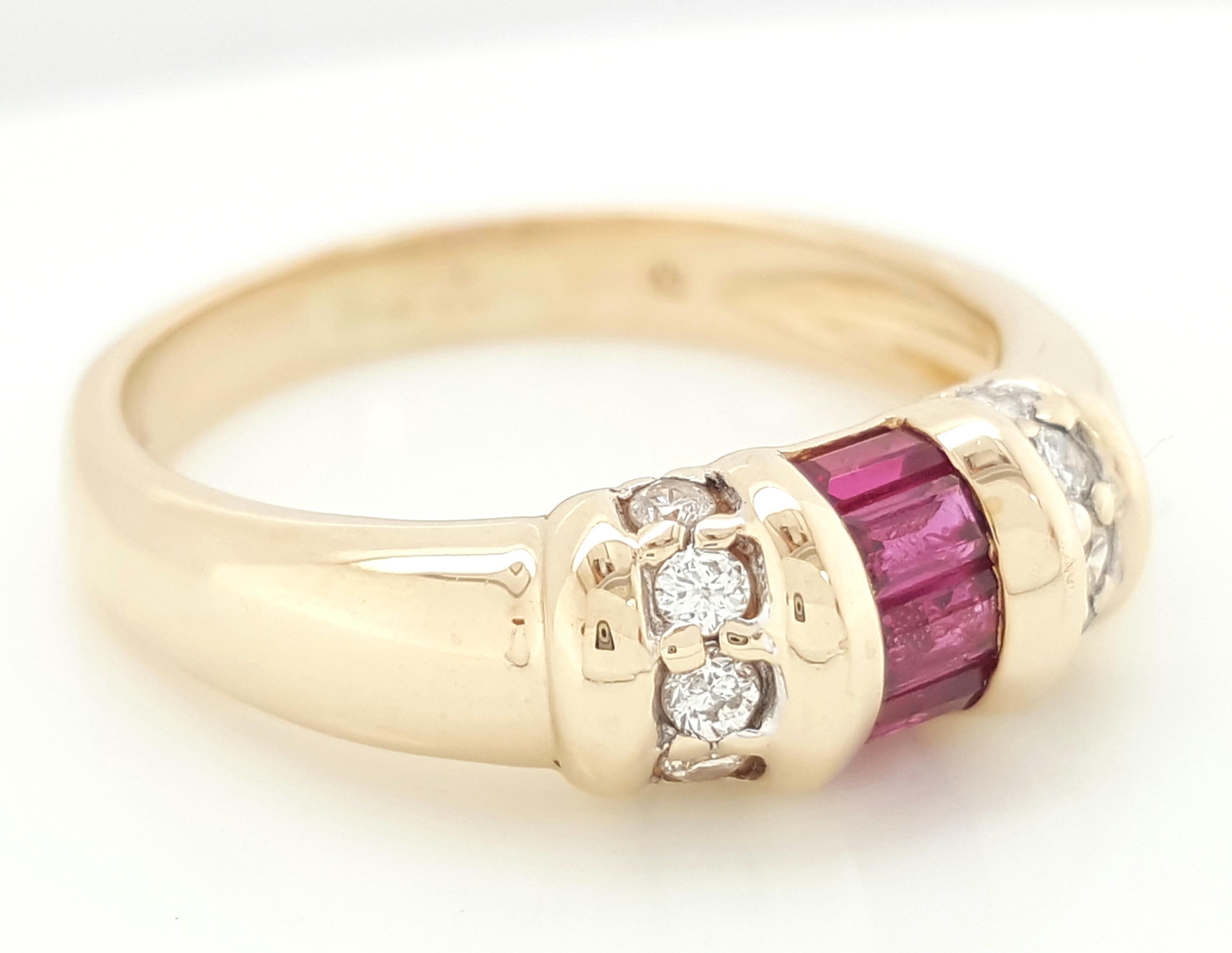 Late Victorian Vintage 14 Karat Yellow Gold Ruby with Diamonds Band Ring For Sale