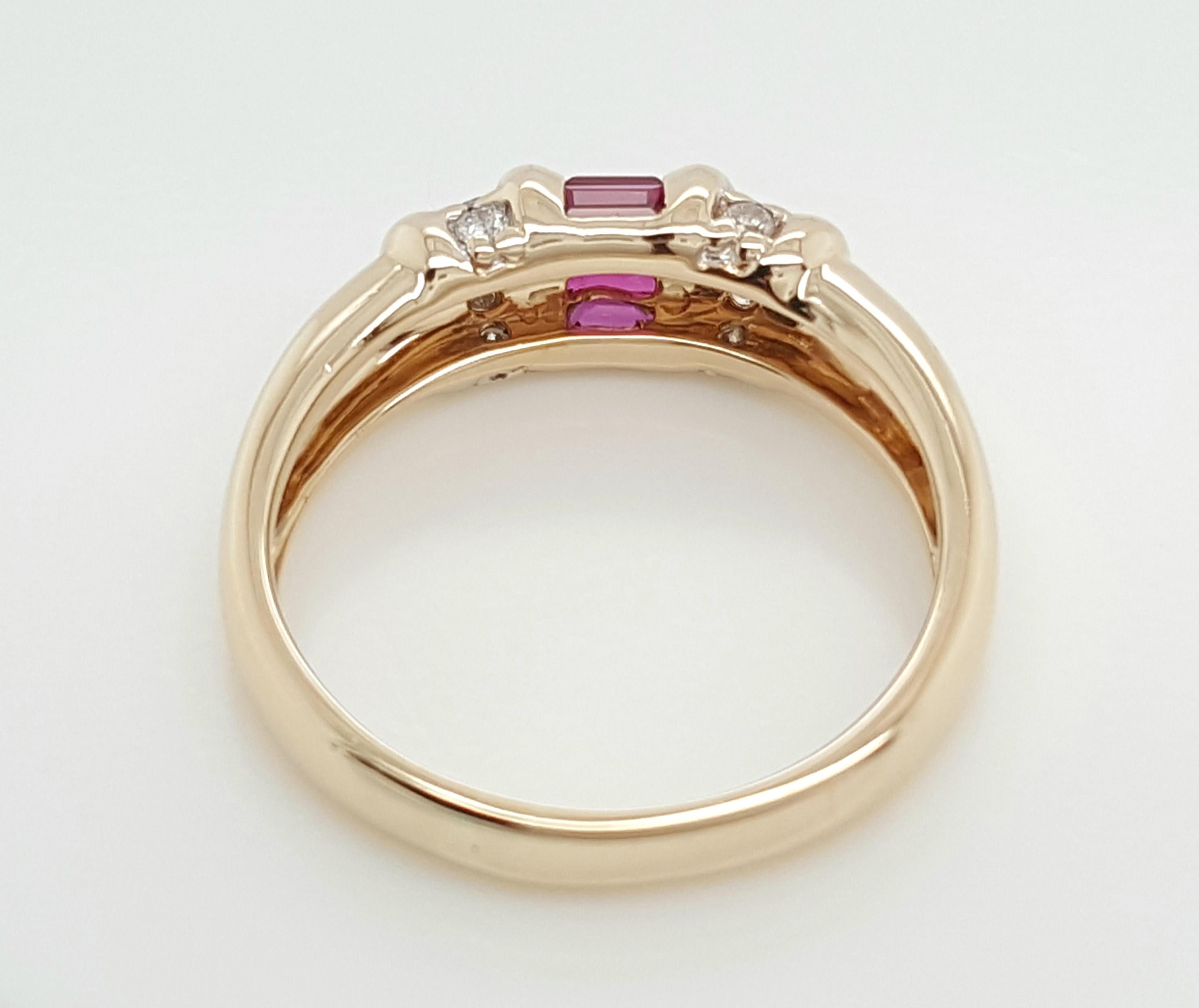Rough Cut Vintage 14 Karat Yellow Gold Ruby with Diamonds Band Ring For Sale