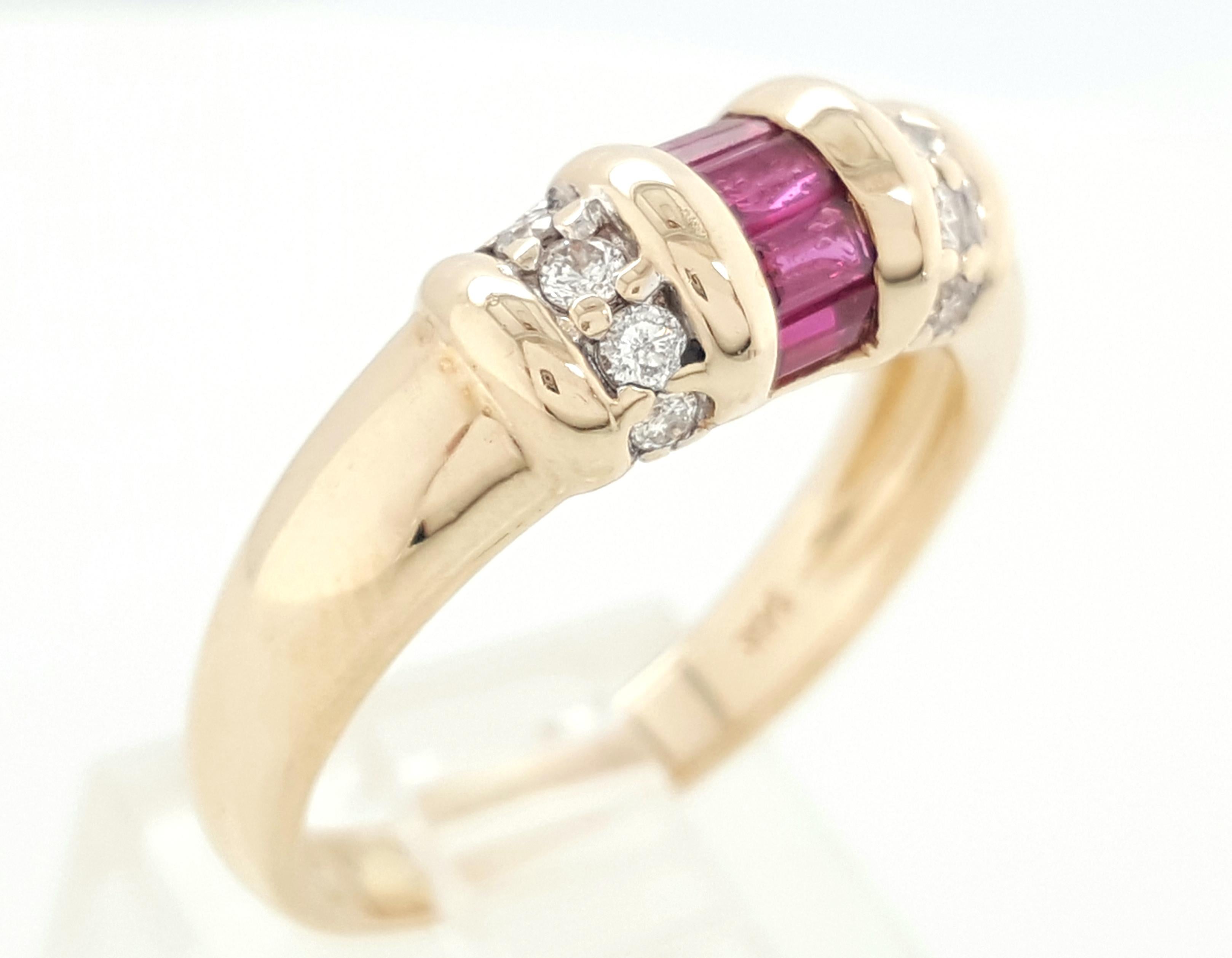 Vintage 14 Karat Yellow Gold Ruby with Diamonds Band Ring In Excellent Condition For Sale In Addison, TX