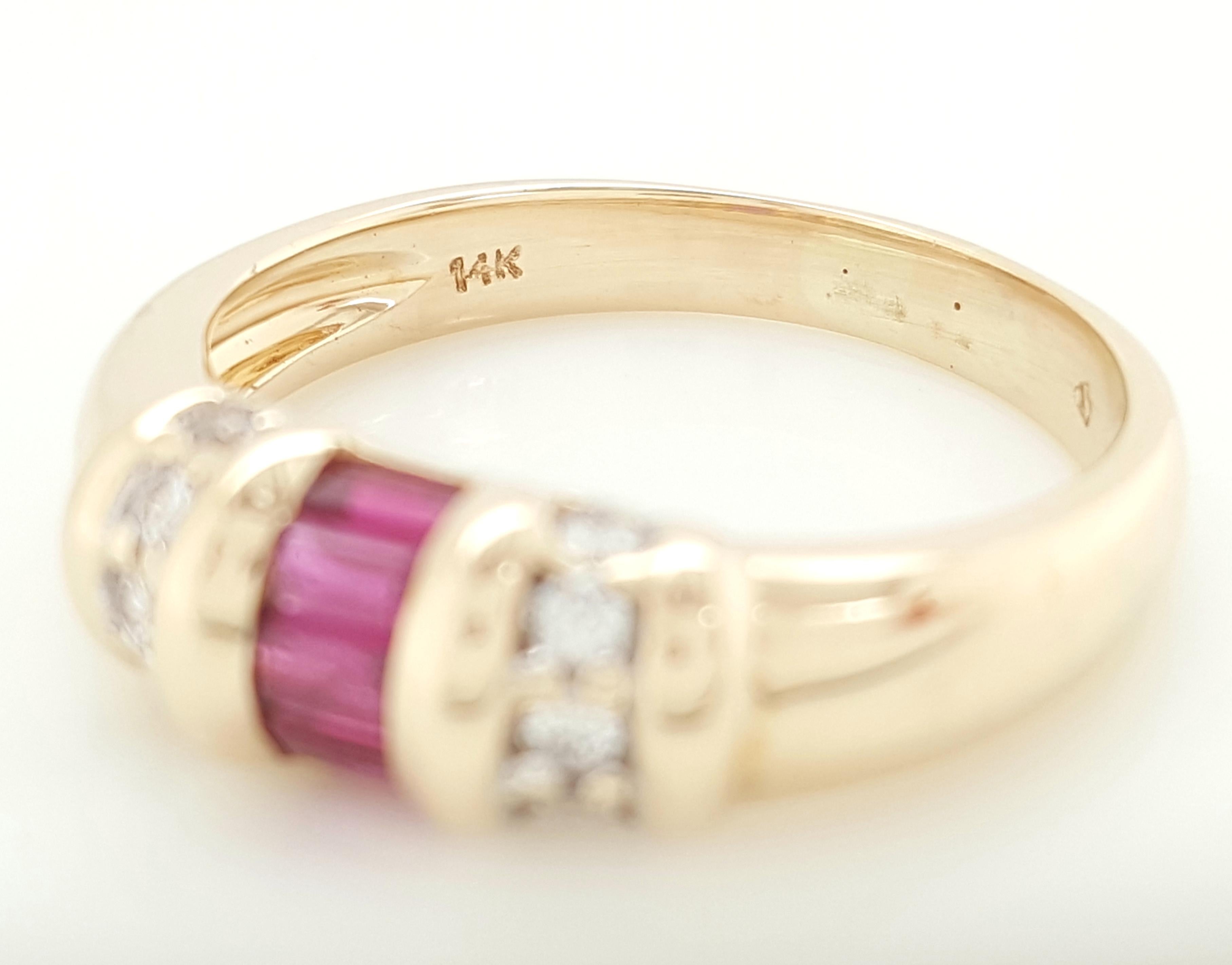 Women's Vintage 14 Karat Yellow Gold Ruby with Diamonds Band Ring For Sale