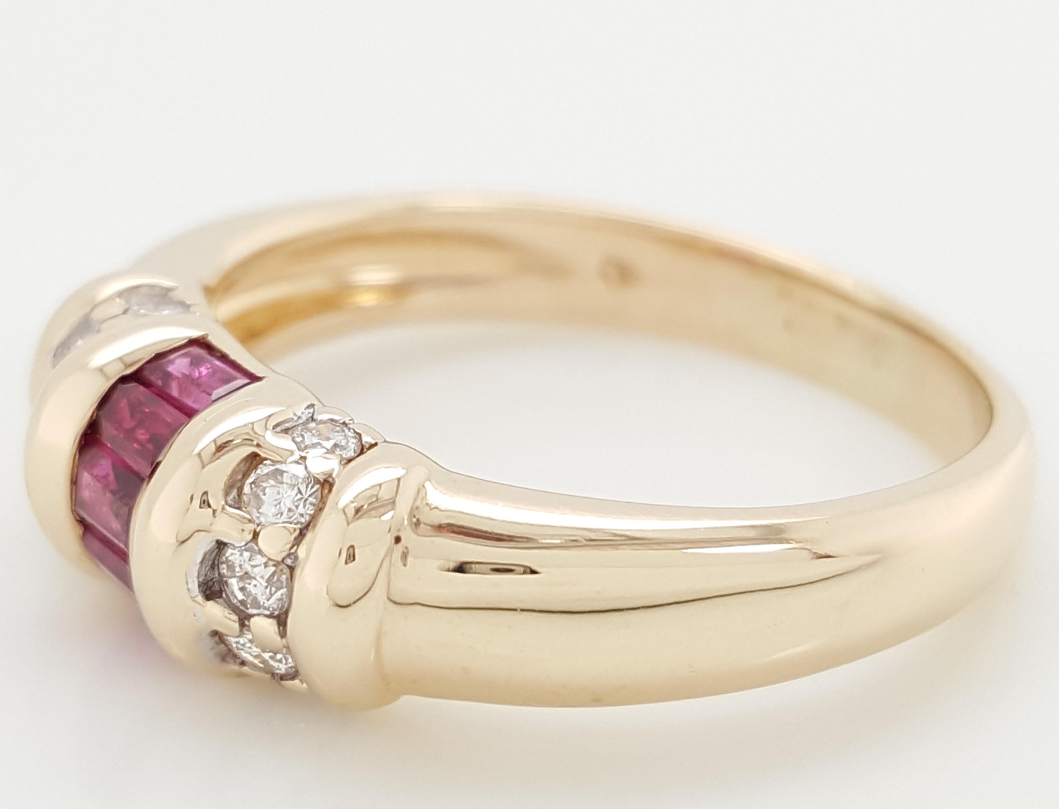 Vintage 14 Karat Yellow Gold Ruby with Diamonds Band Ring For Sale 2