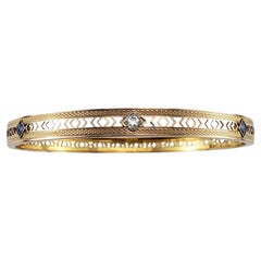 Vintage 14 Karat Yellow Gold Sapphire and Diamond Bangle Bracelet #19591