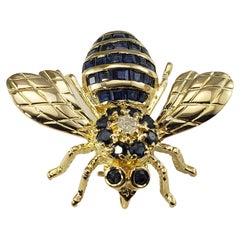 Broche/pendentif vintage en forme d'abeille en or jaune 14 carats, saphir et diamants