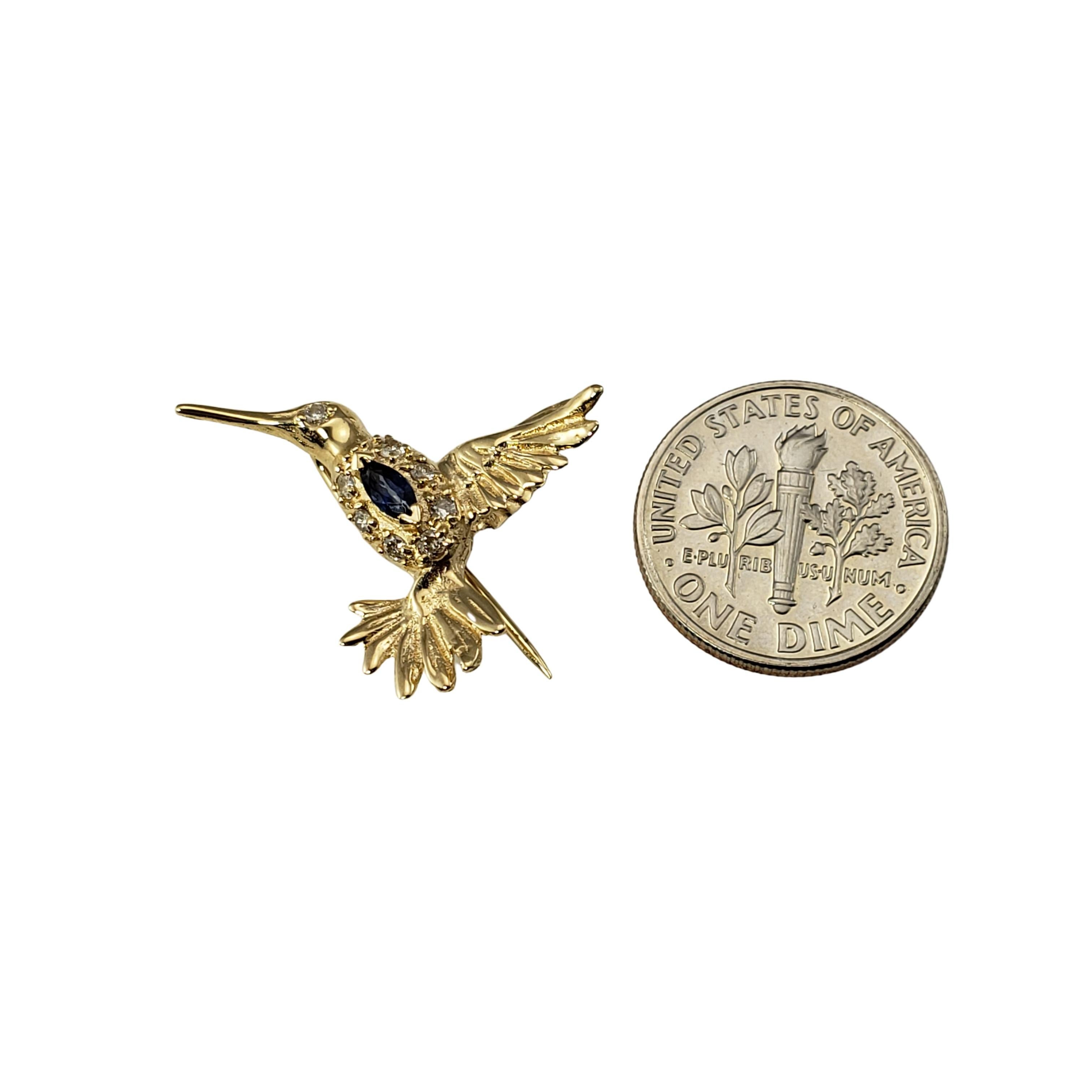 Vintage 14 Karat Yellow Gold Sapphire and Diamond Hummingbird Lapel Pin 2