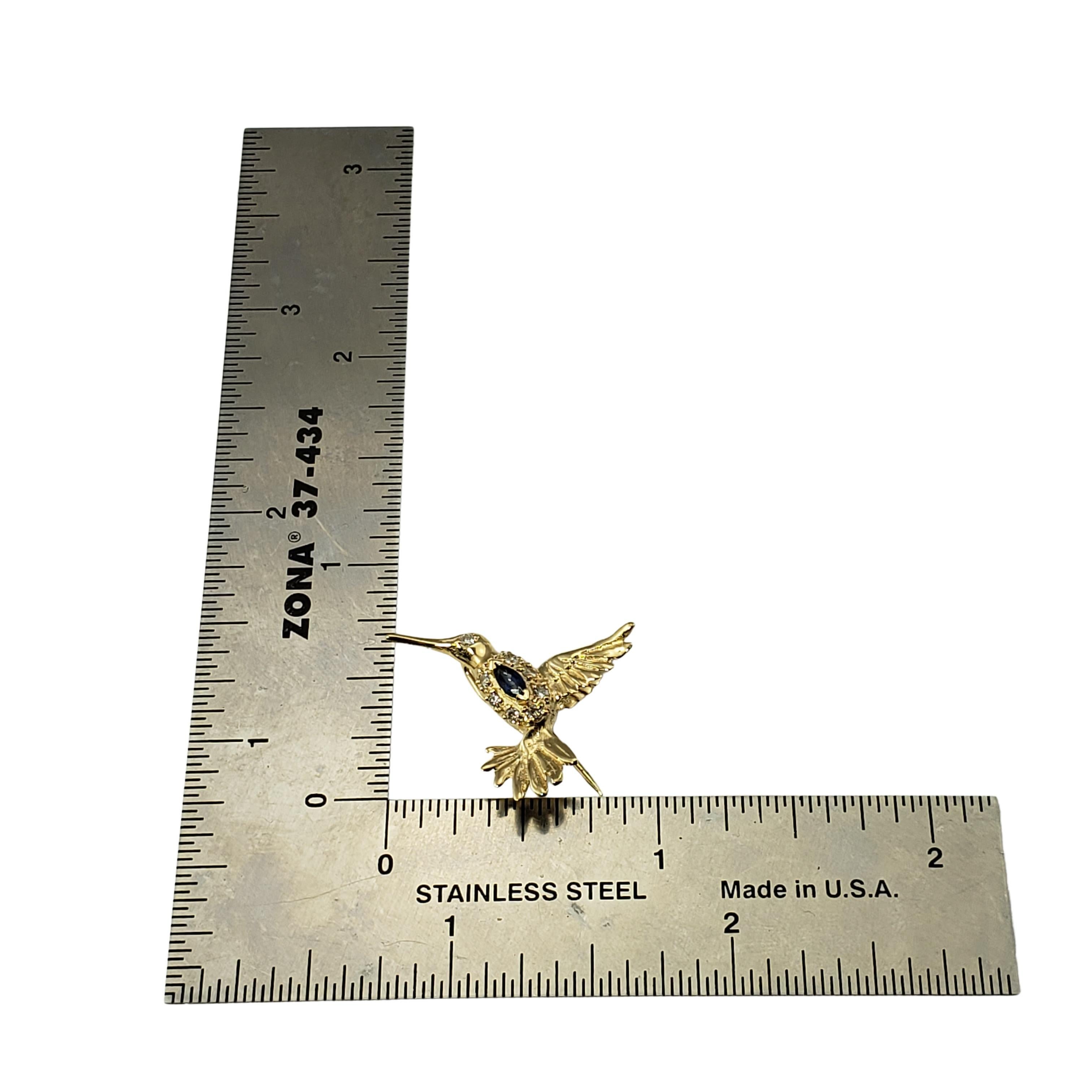 Vintage 14 Karat Yellow Gold Sapphire and Diamond Hummingbird Lapel Pin 3