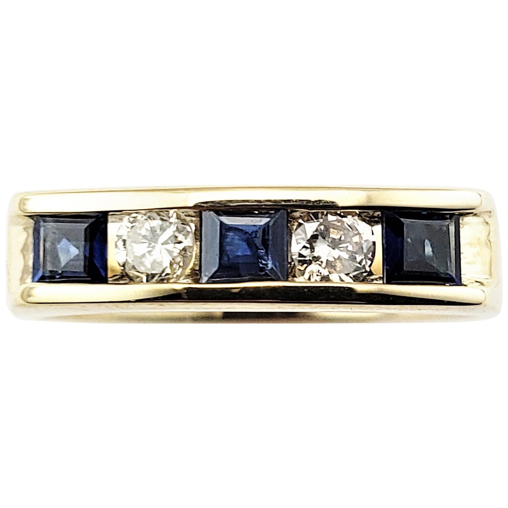 14 Karat Yellow Gold Sapphire and Diamond Ring For Sale
