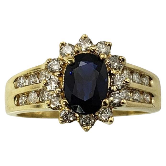 Vintage 14 Karat Yellow Gold Natural Sapphire and Diamond Ring For Sale
