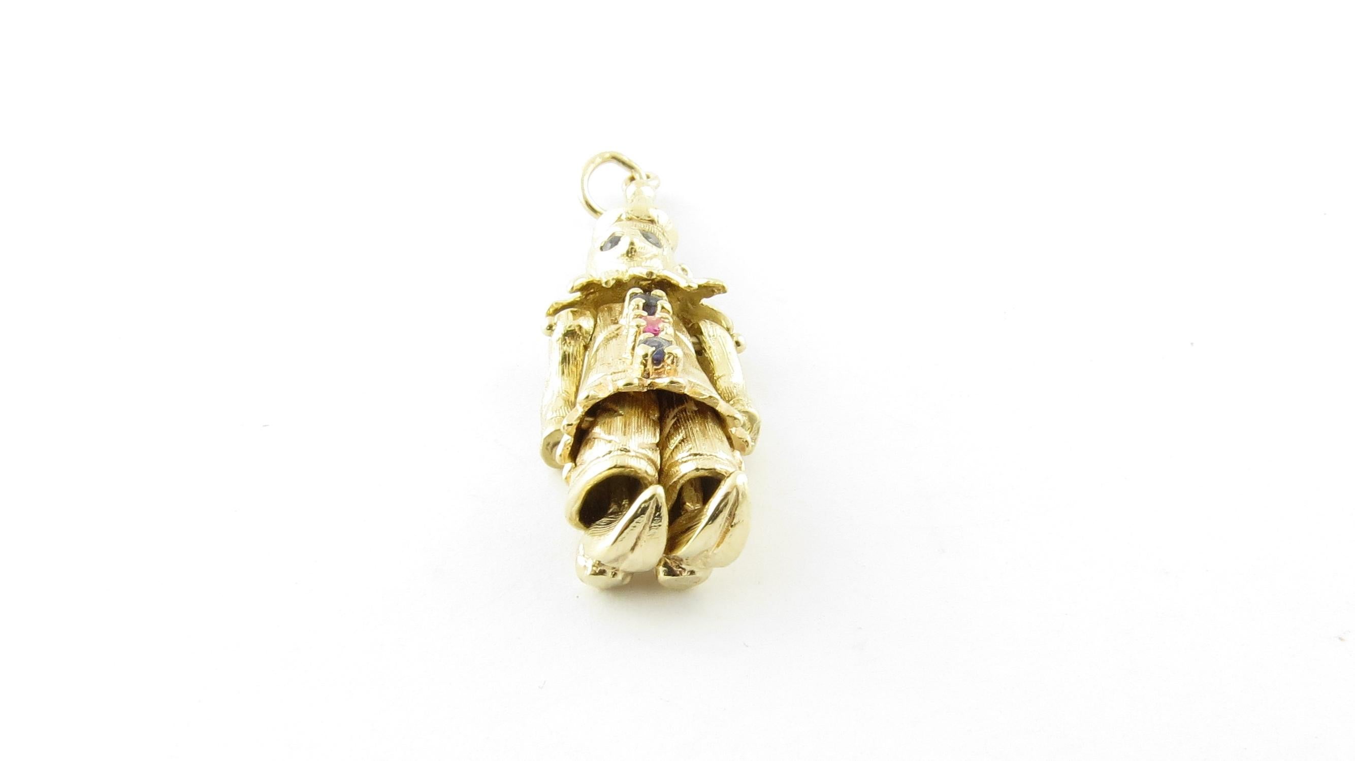 Vintage 14 Karat Yellow Gold Sapphire Pearl and Ruby Articulated Clown Pendant In Good Condition In Washington Depot, CT