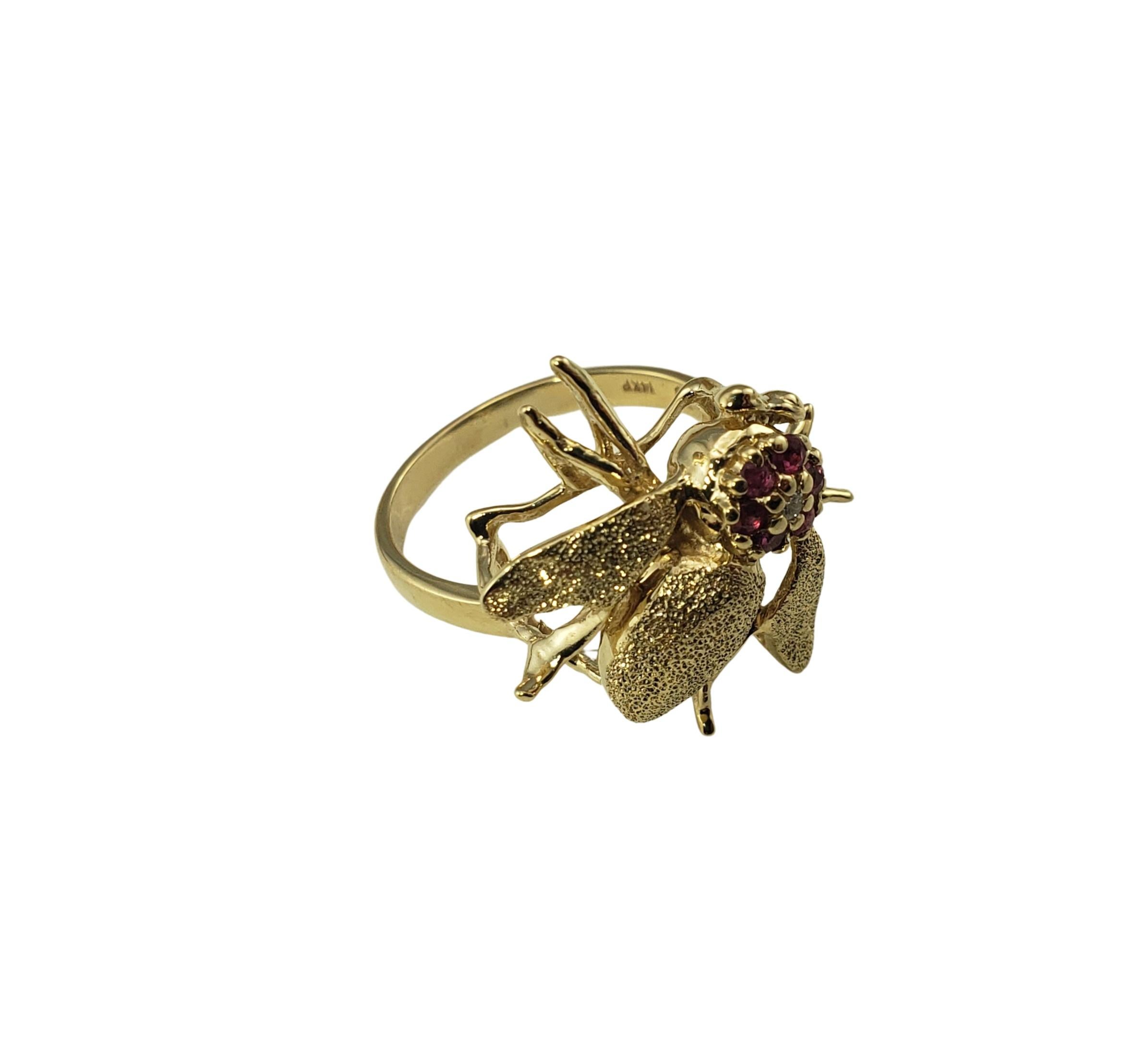 Brilliant Cut 14 Karat Yellow Gold Simulated Ruby and Diamond Bee Ring