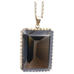 Vintage 14 Karat Yellow Gold Smokey Quartz Large Pendant