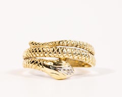 Vintage 14 Karat Yellow Gold Snake Ring with Diamond