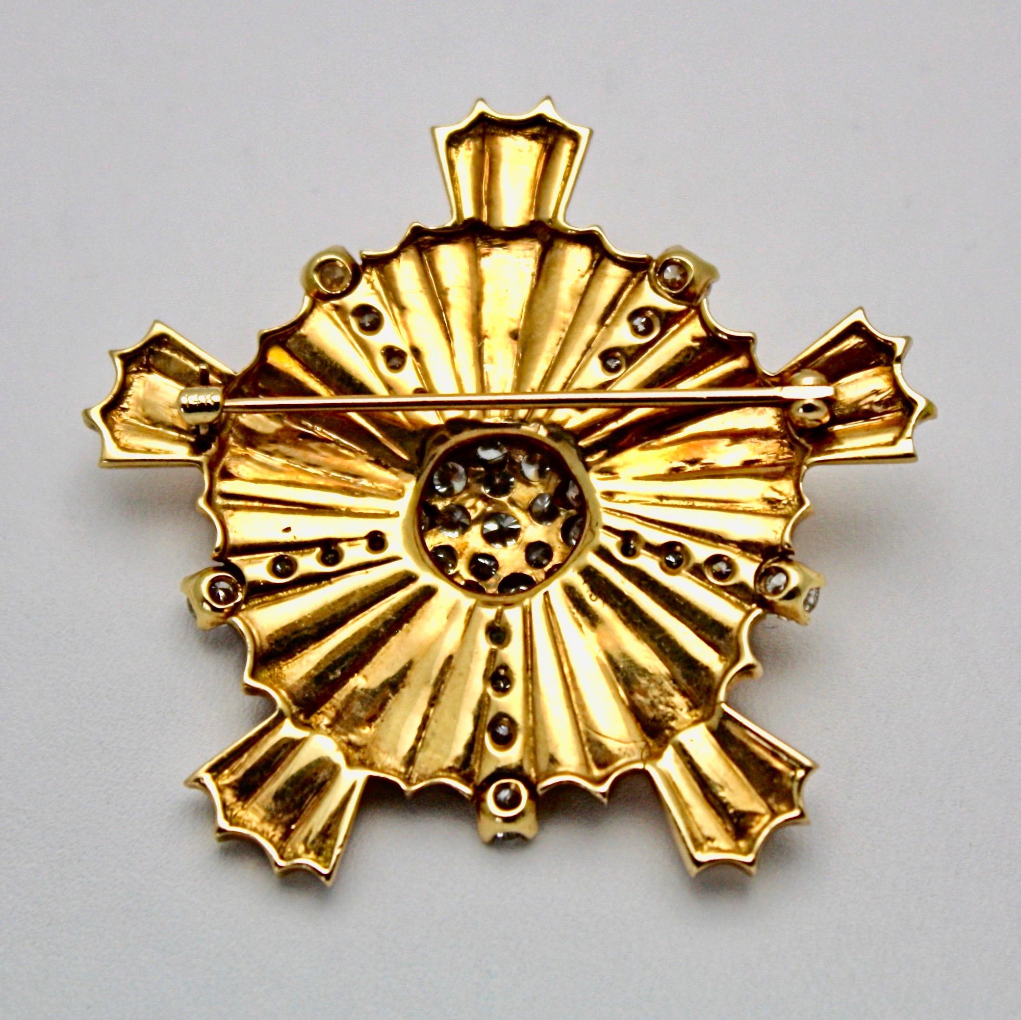 Vintage 14 Karat Yellow Gold Starburst Cross Pendant Brooch 36 Diamonds 4
