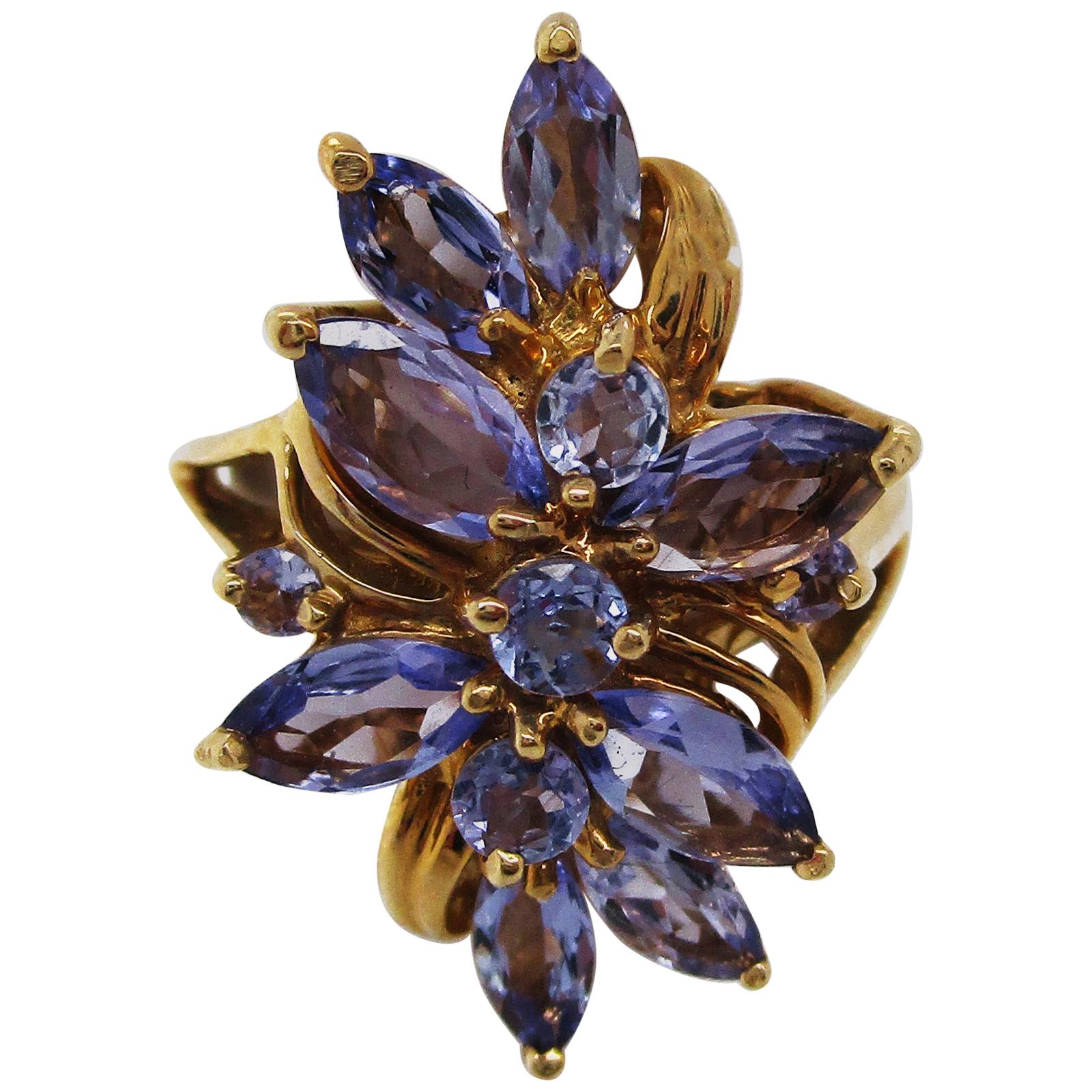 Vintage 14 Karat Yellow Gold Tanzanite Waterfall Ring