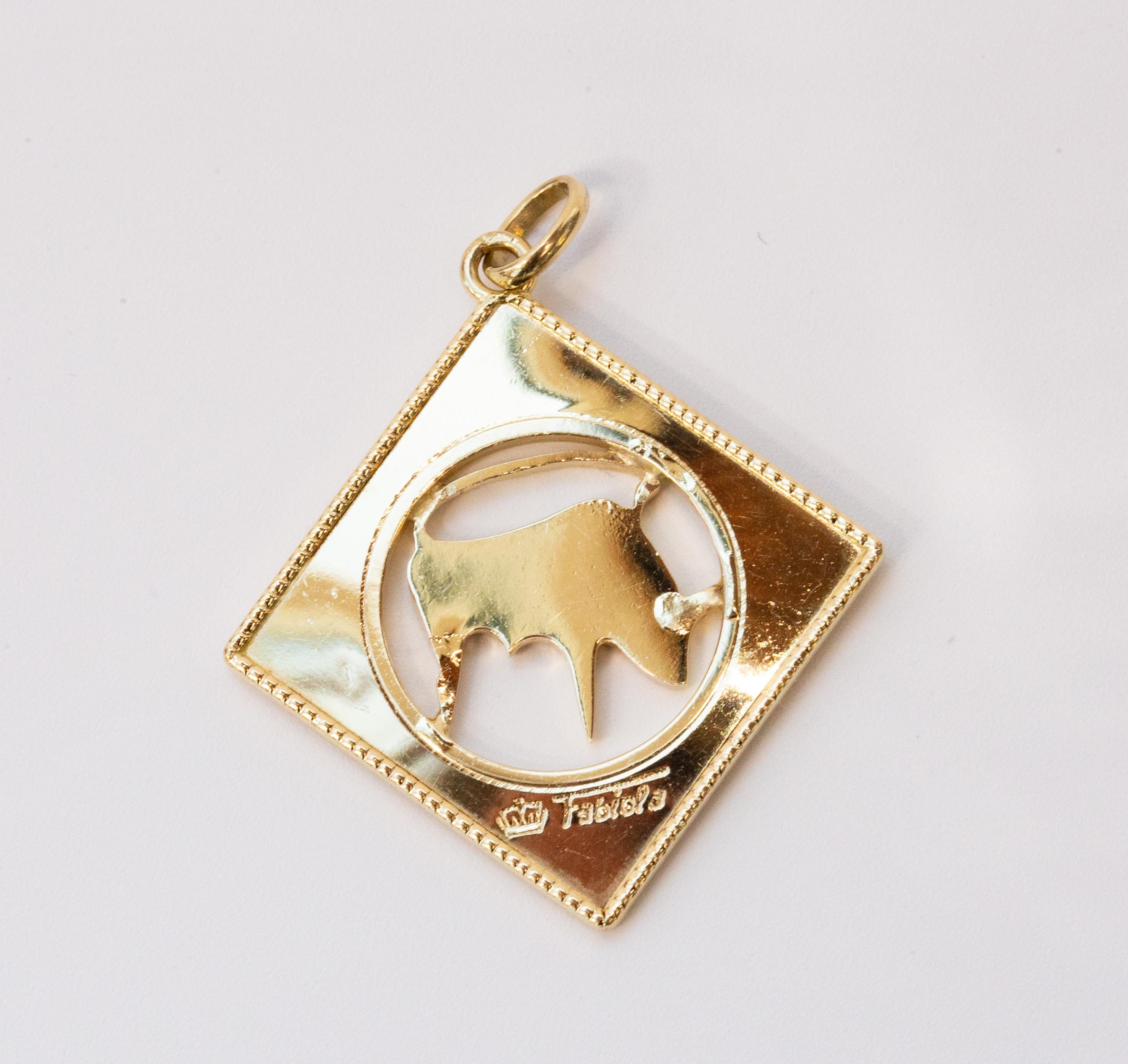 Retro Vintage 14 Karat Yellow Gold Taurus Zodiac Pendant Charm For Sale