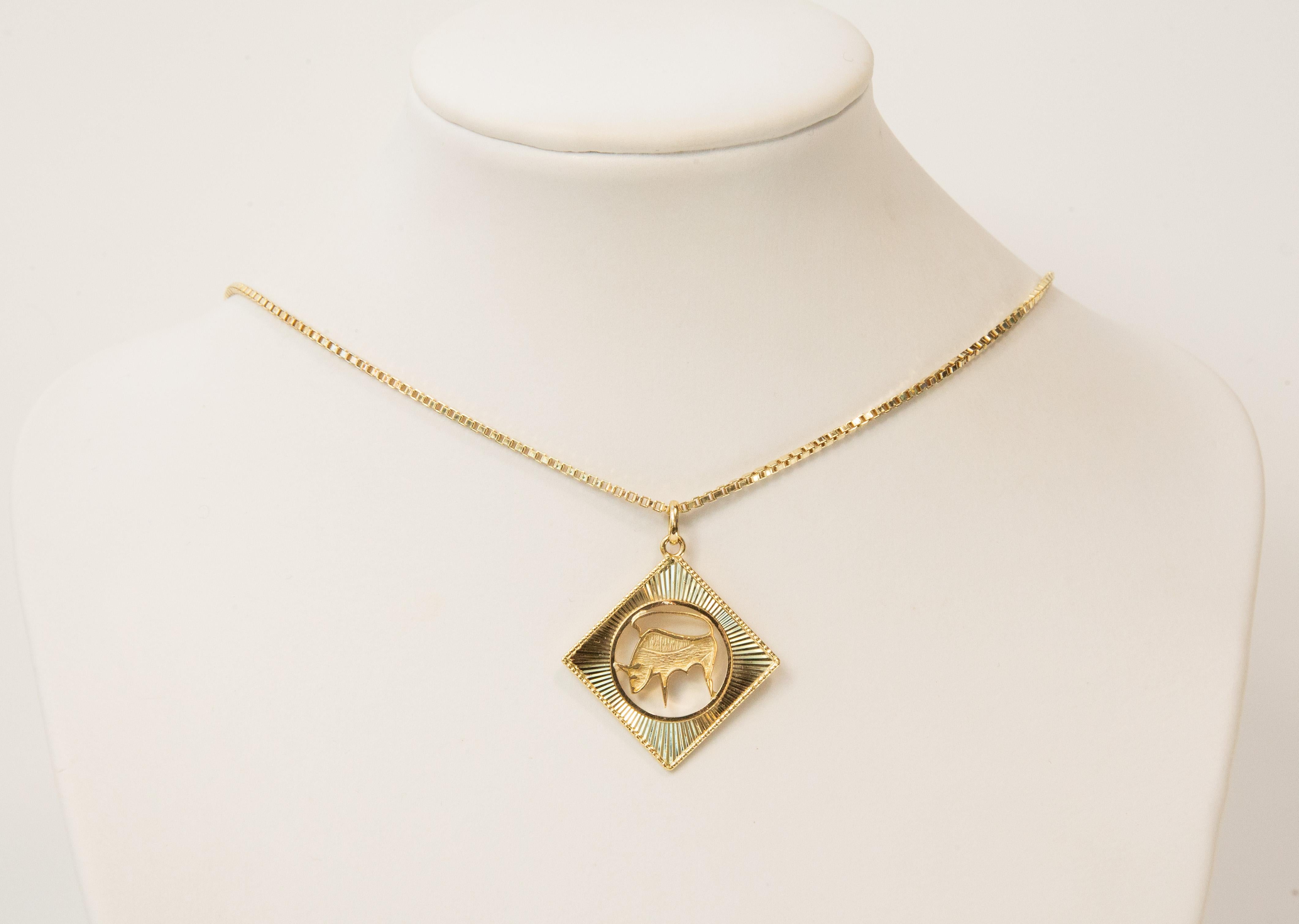 Vintage 14 Karat Yellow Gold Taurus Zodiac Pendant Charm For Sale 3