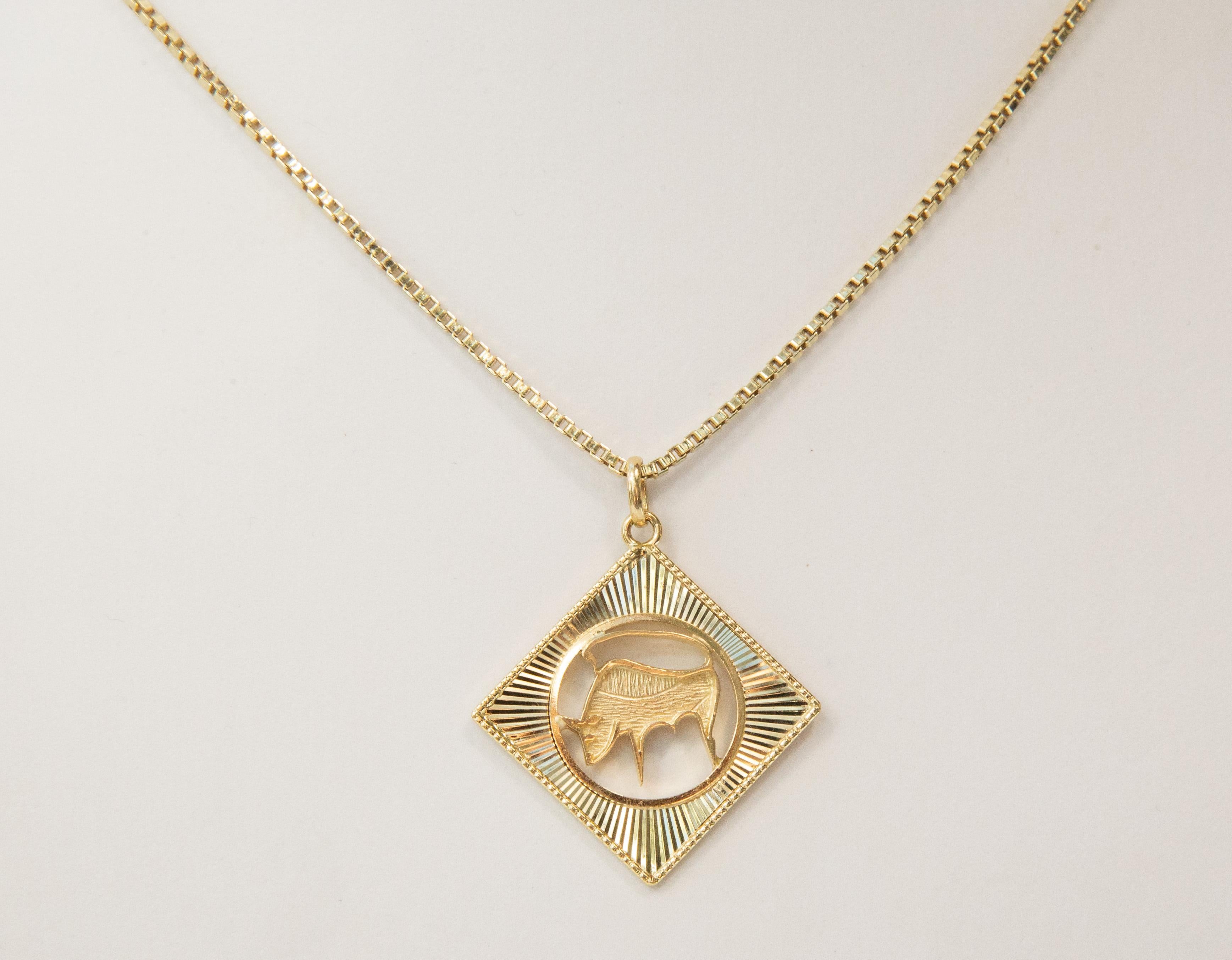 Vintage 14 Karat Yellow Gold Taurus Zodiac Pendant Charm For Sale 4