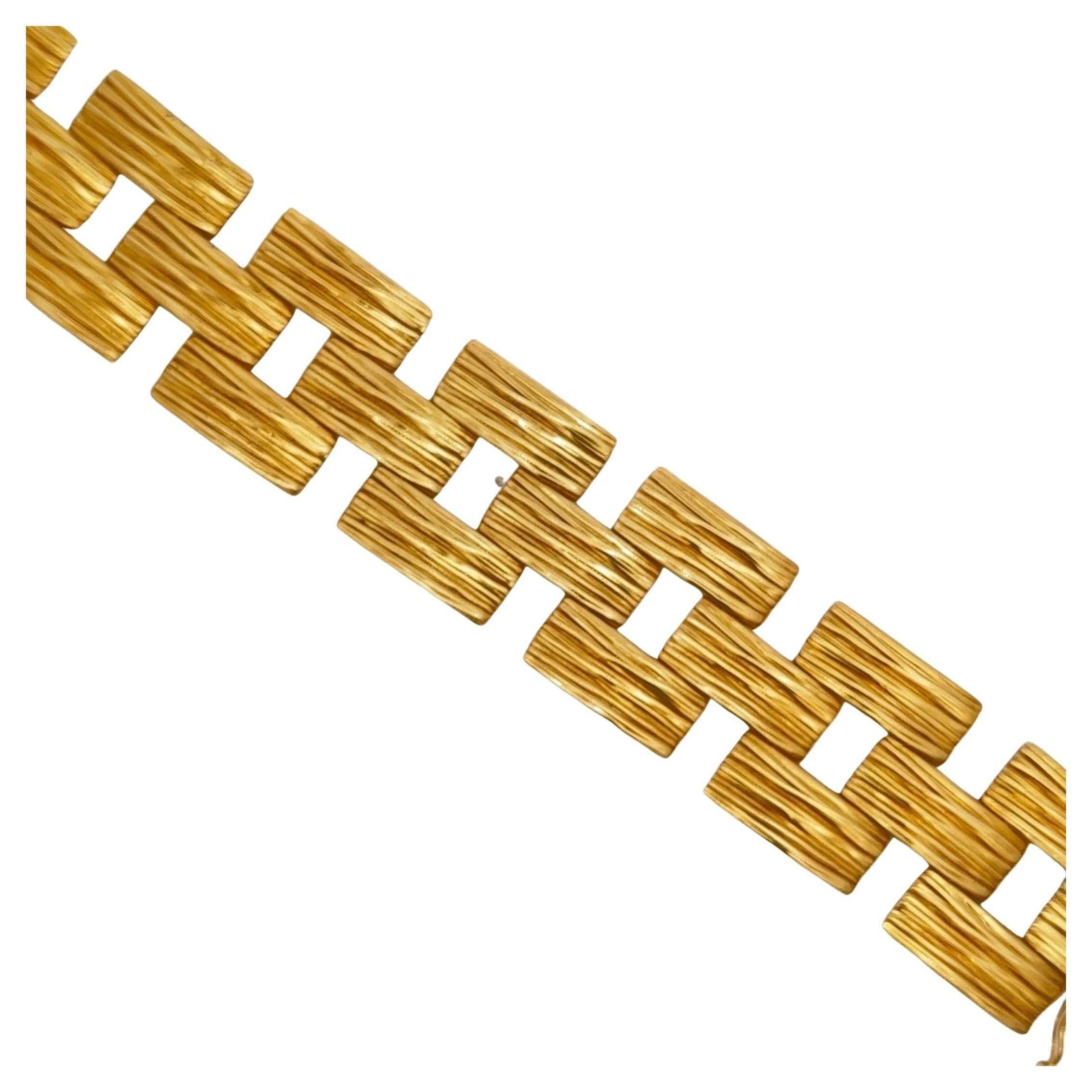 Vintage 14 Karat Yellow Gold Wide Textured Box Link Bracelet 29.1 Grams  For Sale