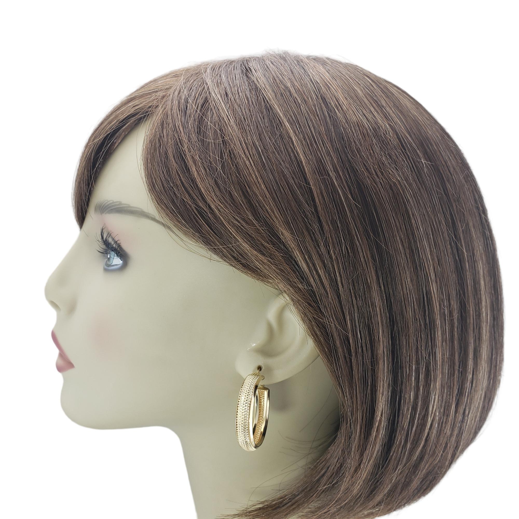 Vintage 14 Karat Yellow Gold Textured Hoop Earrings #15337 For Sale 2