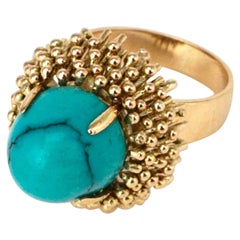 Vintage 14 Karat Yellow Gold Turquoise Cocktail Ring, 1960s Vintage 14 Karat Yellow Gold Turquoise Cocktail Ring, 1960s