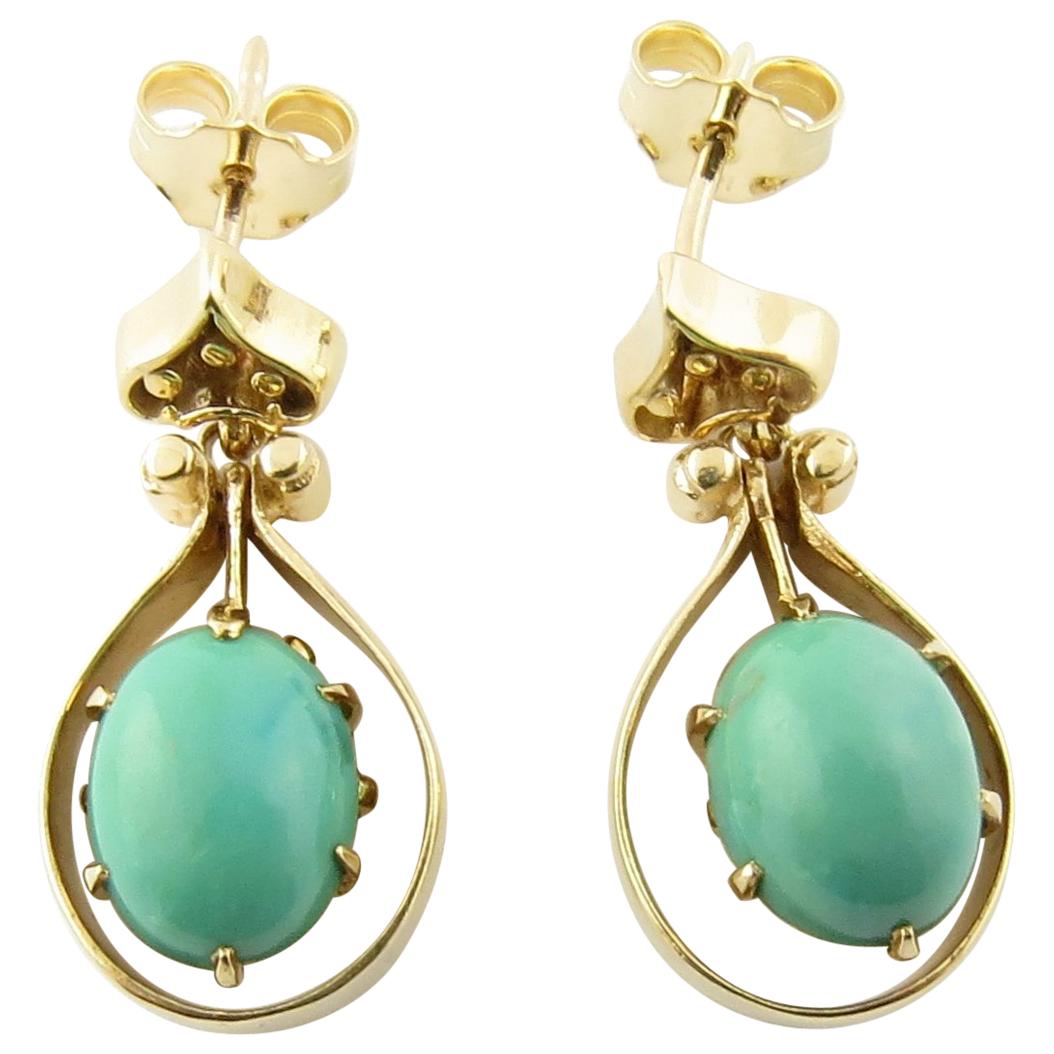 Vintage 14 Karat Yellow Gold Turquoise Earrings 4373 at 1stDibs