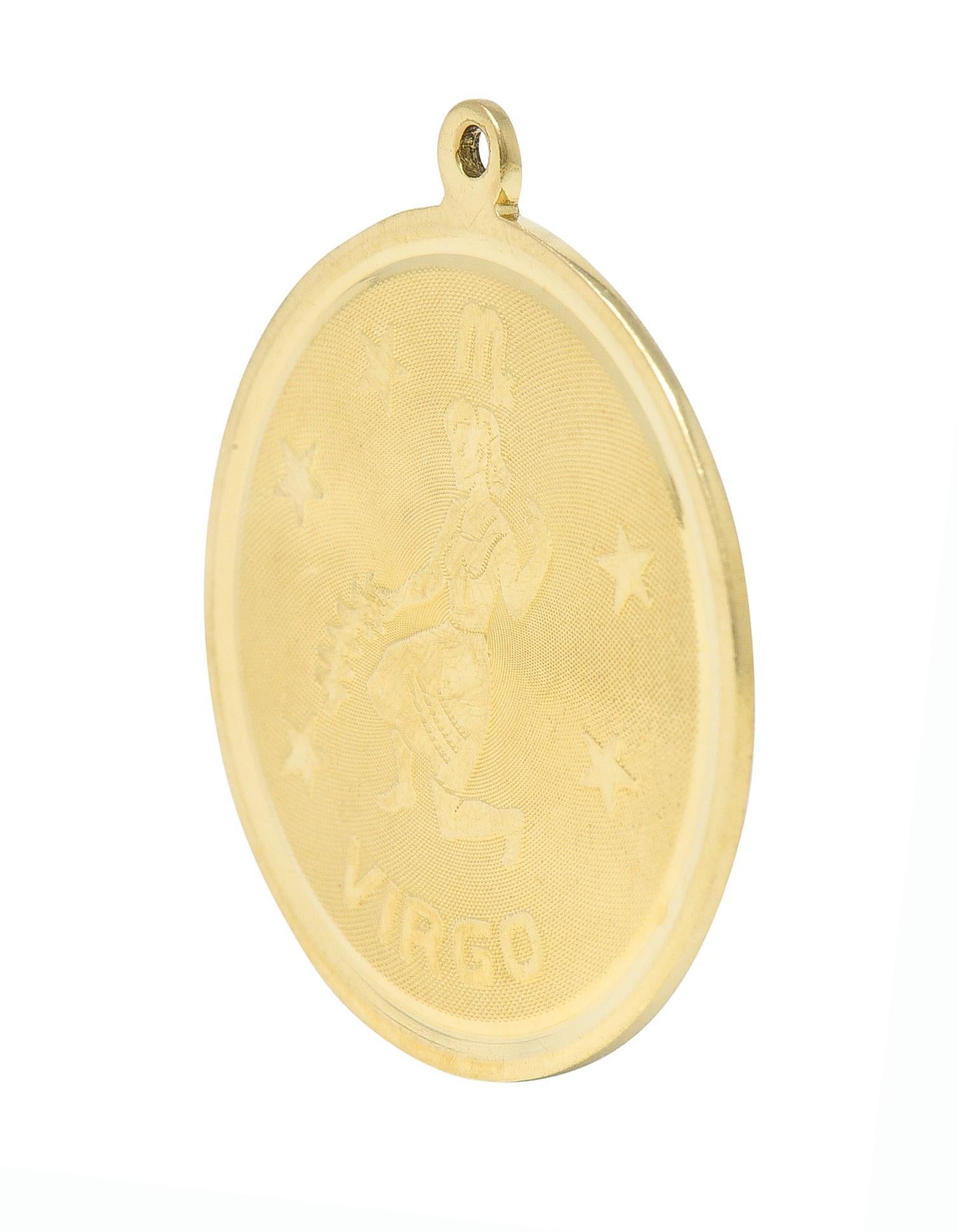 Vintage 14 Karat Gelbgold Virgo Zodiac Medaillon Anhänger Charme für Damen oder Herren im Angebot