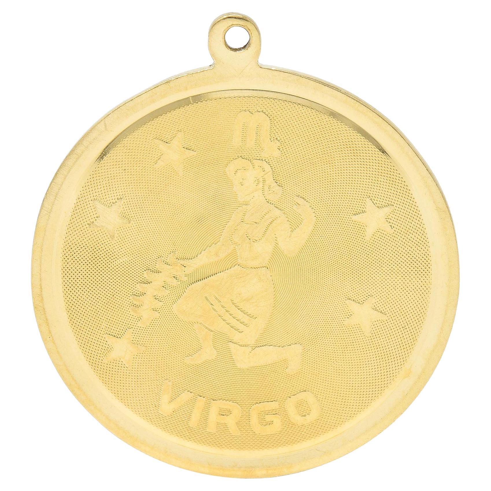 Colgante vintage de oro amarillo de 14 quilates con medallón del zodiaco de Virgo