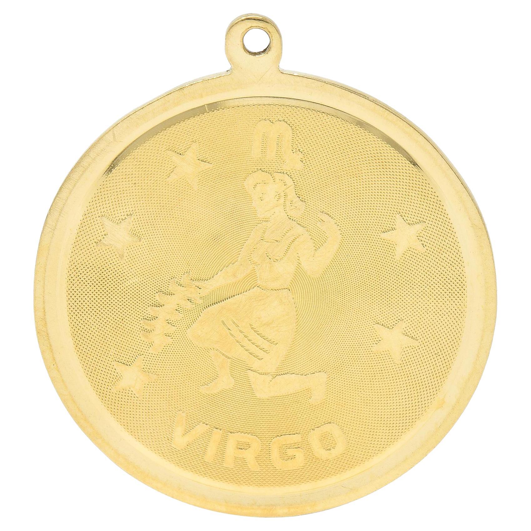 Vintage 14 Karat Yellow Gold Virgo Zodiac Medallion Pendant Charm