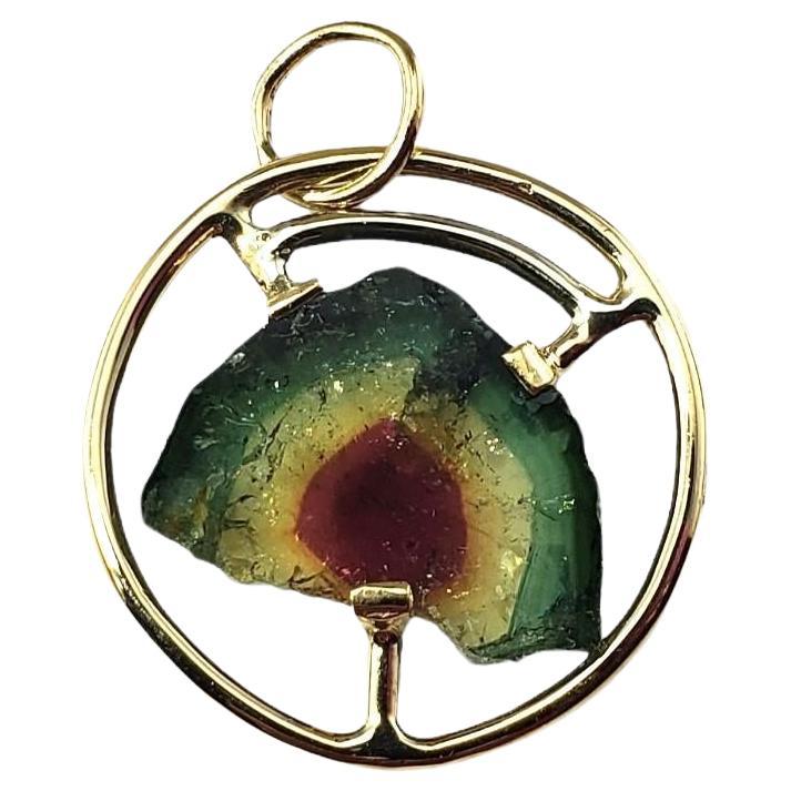 Vintage 14 Karat Yellow Gold Watermelon Tourmaline Pendant #15354