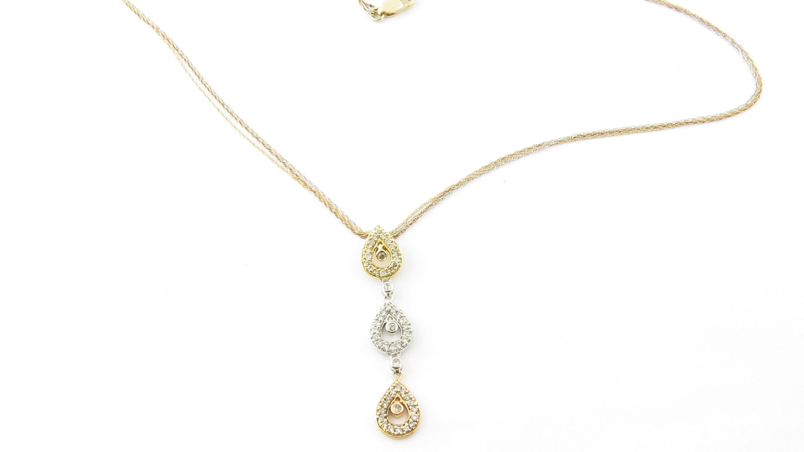 Vintage 14 Karat Yellow, White and Rose Gold Diamond Pendant Necklace #4374 In Good Condition For Sale In Washington Depot, CT