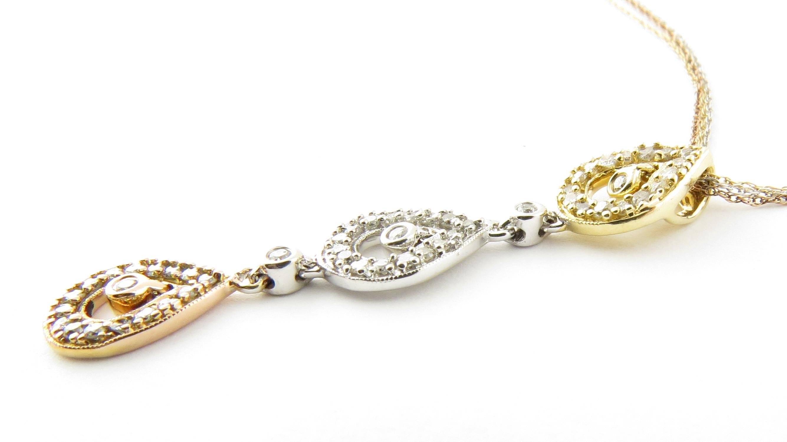 Women's Vintage 14 Karat Yellow, White and Rose Gold Diamond Pendant Necklace #4374 For Sale