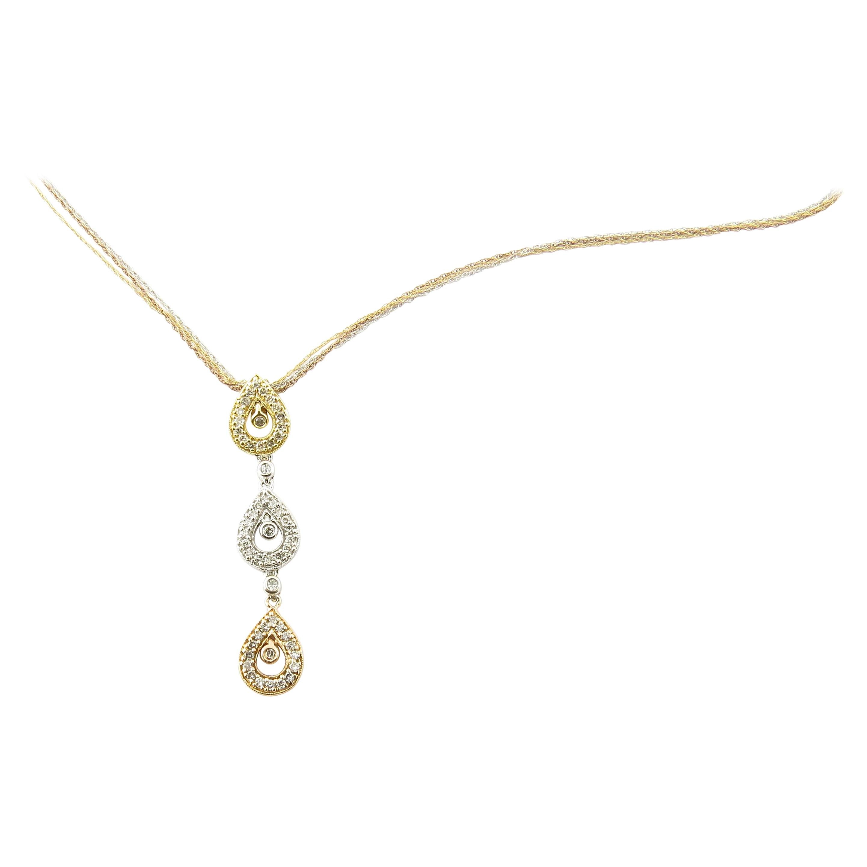 Vintage 14 Karat Yellow, White and Rose Gold Diamond Pendant Necklace #4374