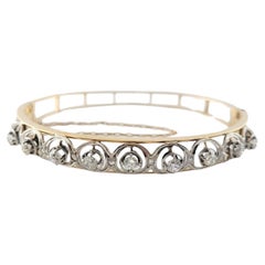Bracelet jonc vintage en or jaune/blanc 14 carats et diamants n° 16980