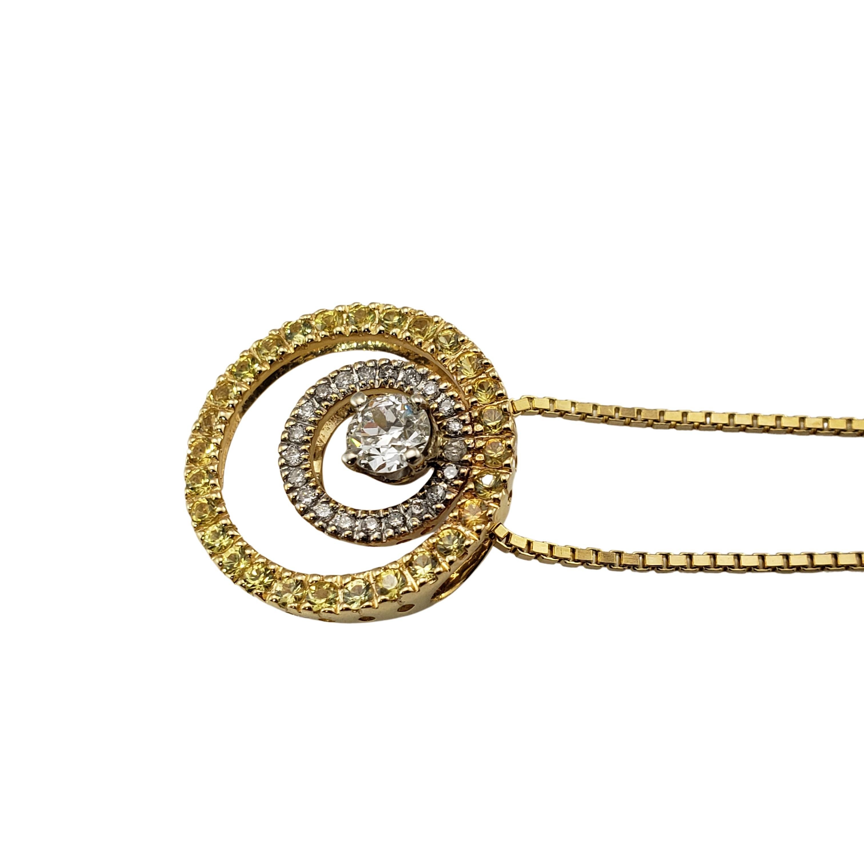 Brilliant Cut 14 Karat Yellow, White Gold Diamond & Yellow Sapphire Pendant Necklace For Sale