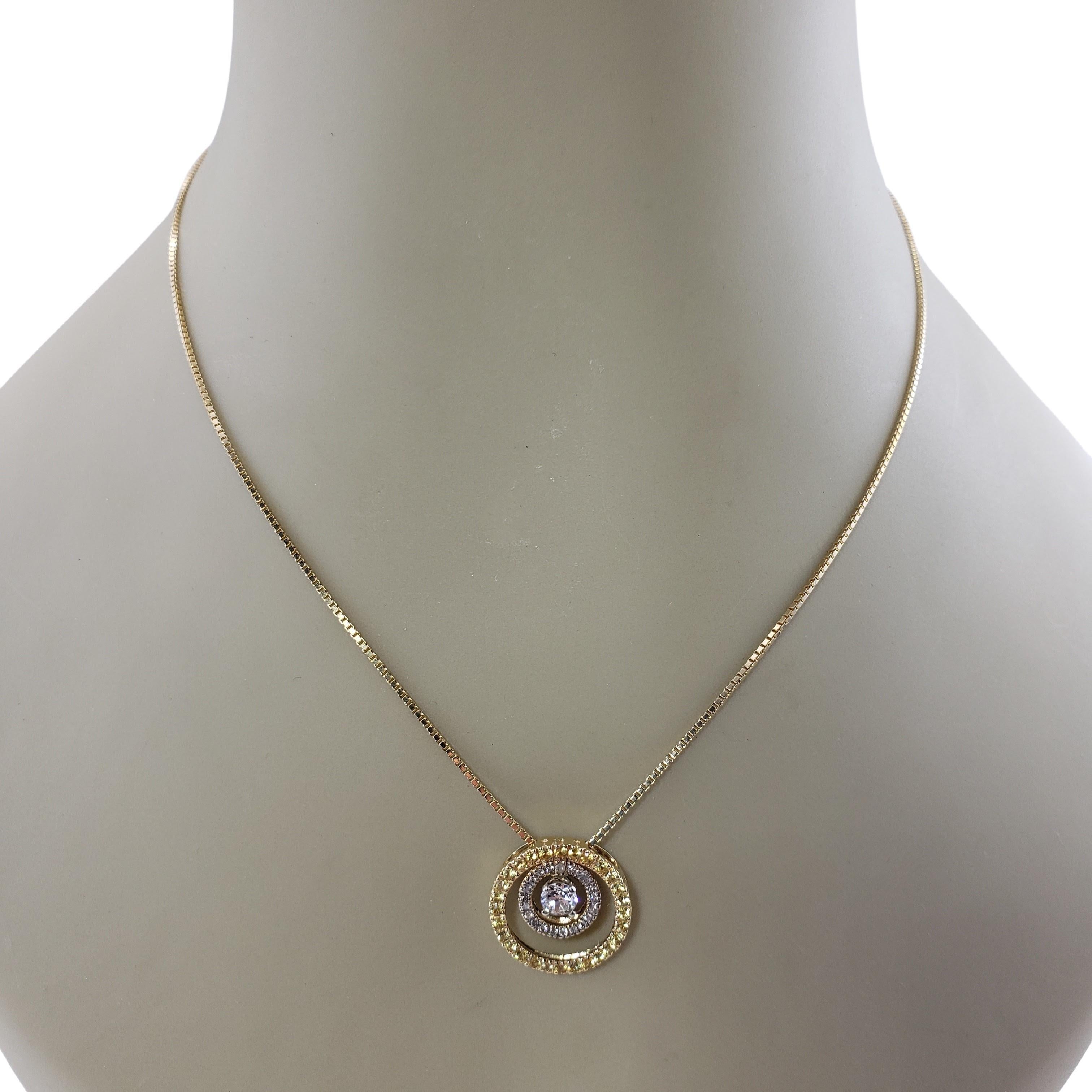 14 Karat Yellow, White Gold Diamond & Yellow Sapphire Pendant Necklace For Sale 2