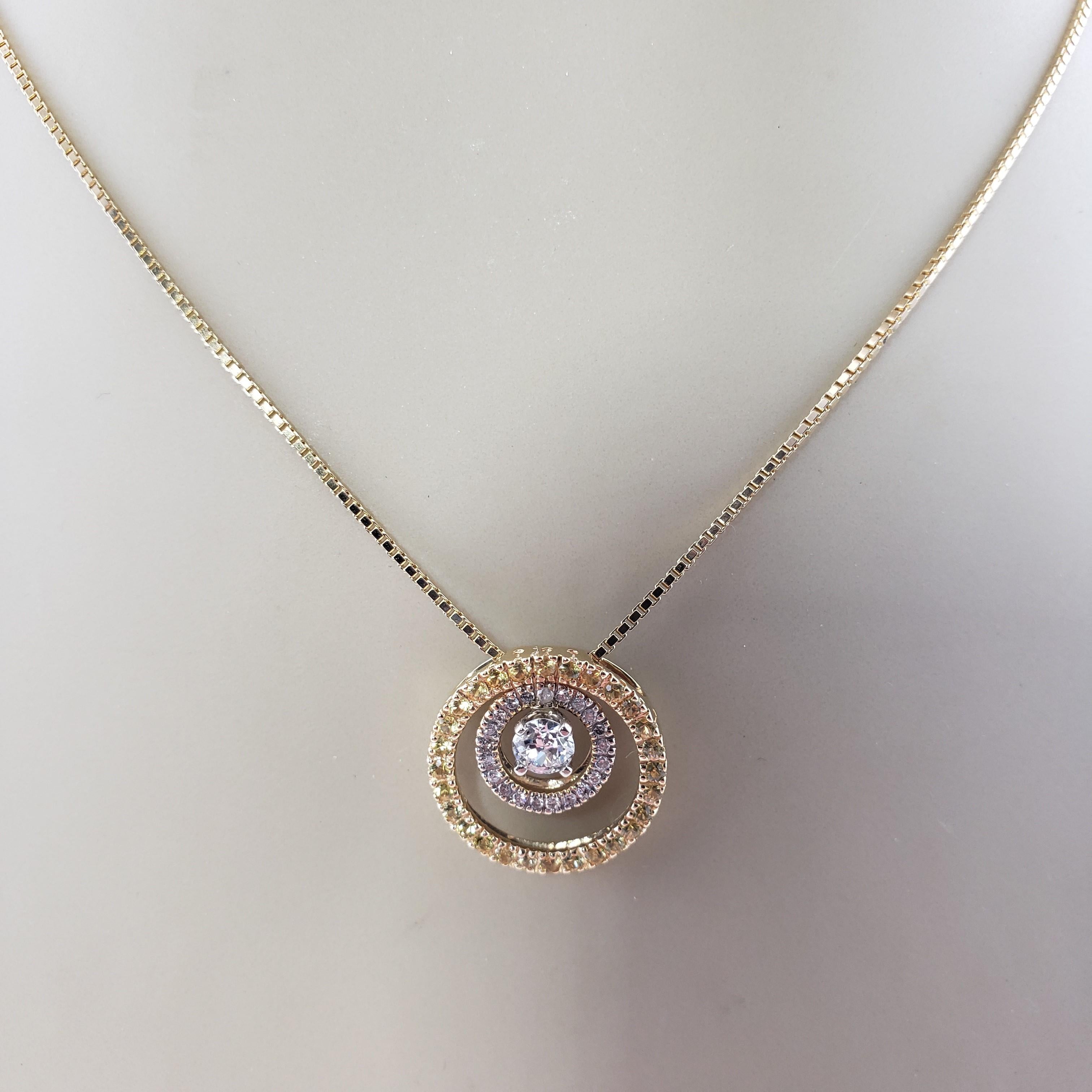 14 Karat Yellow, White Gold Diamond & Yellow Sapphire Pendant Necklace For Sale 3