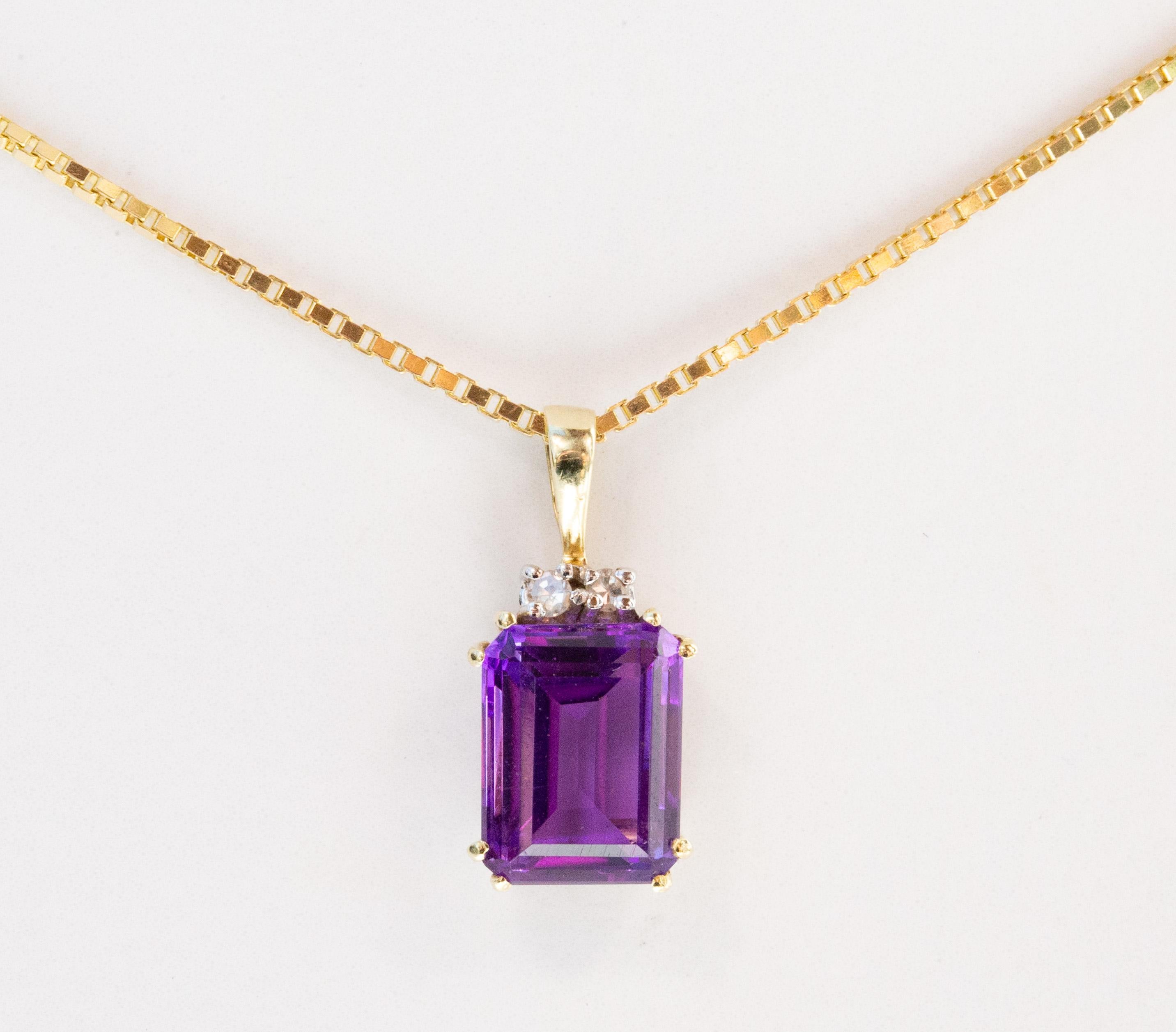 Pendentif vintage en or jaune 14 carats avec améthyste et diamants en vente 4