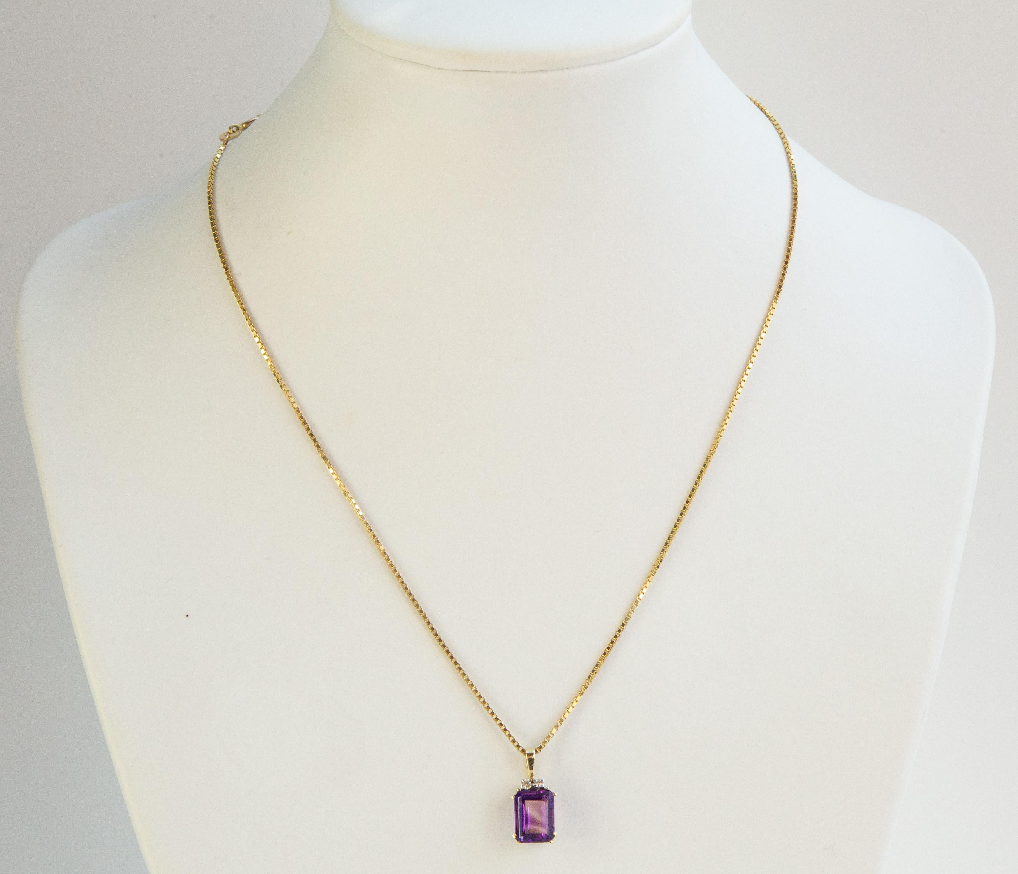 Pendentif vintage en or jaune 14 carats avec améthyste et diamants en vente 5