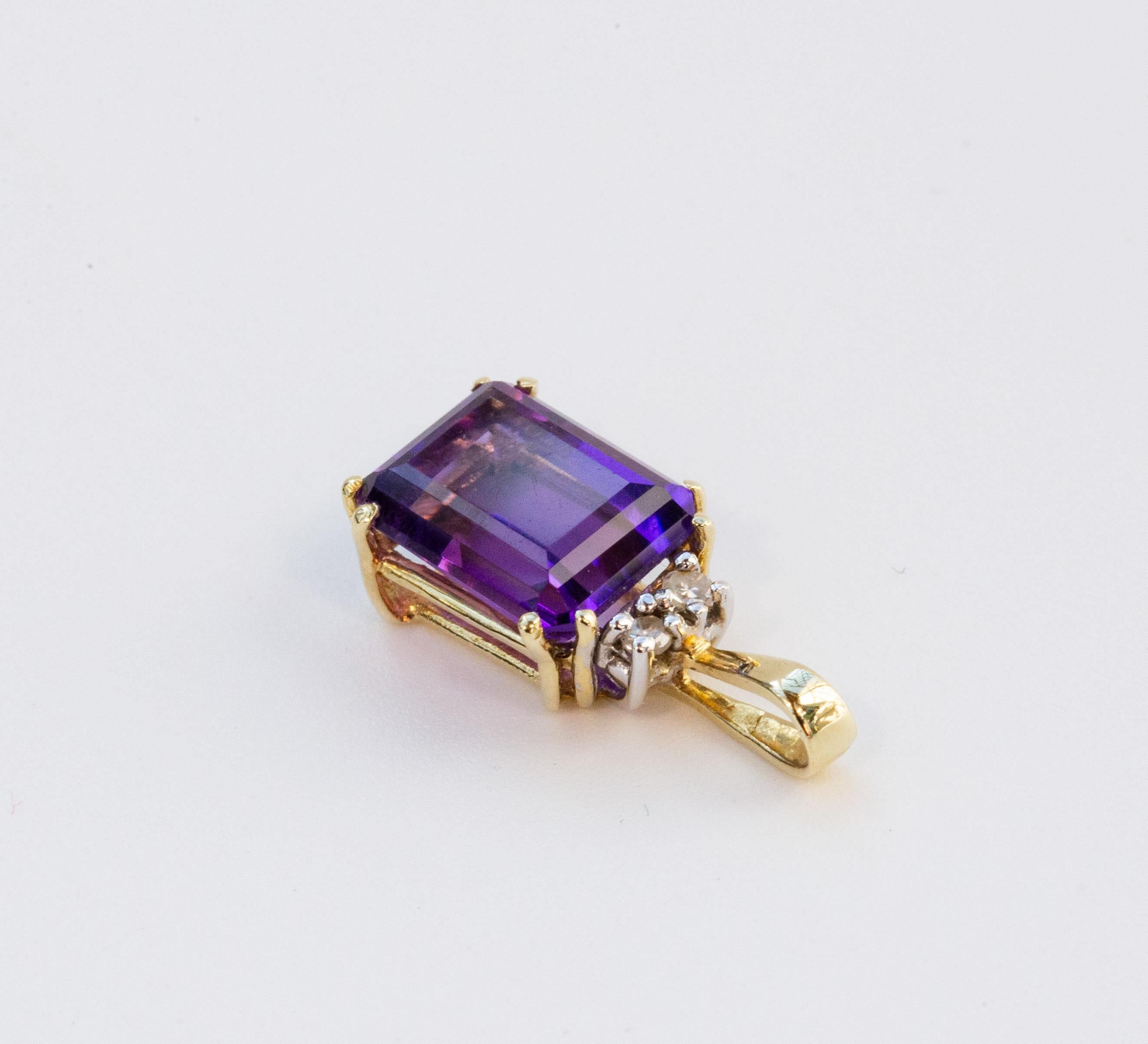 Pendentif vintage en or jaune 14 carats avec améthyste et diamants Unisexe en vente