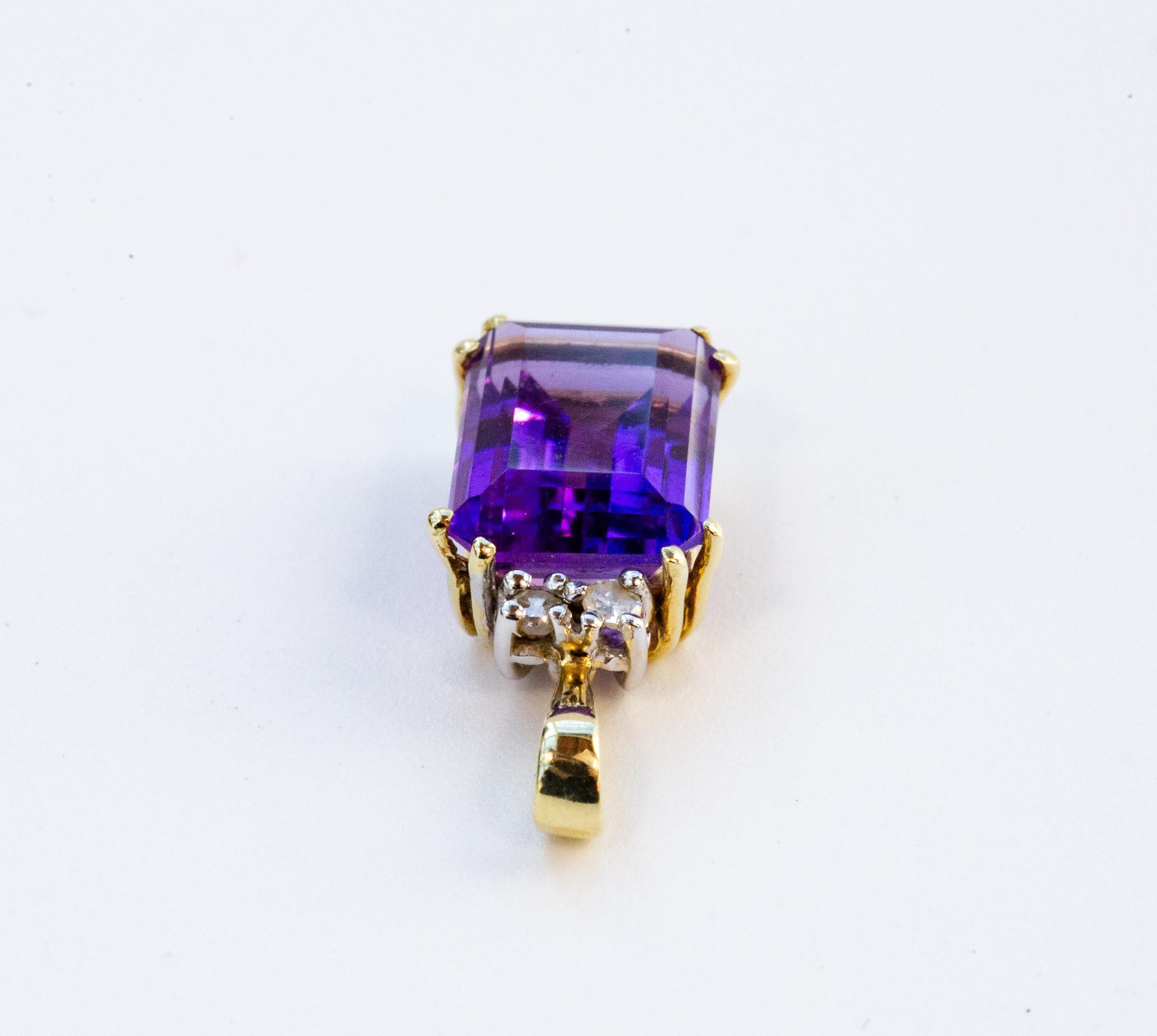 Pendentif vintage en or jaune 14 carats avec améthyste et diamants en vente 1