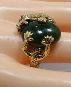 Vintage 14 Kt Gold Alligator and Jade Ring, Size 7-1/2
