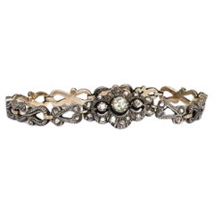 Vintage 14 kt. Or, Silver - Bracelet  avec  Diamants taille rose 1,35 carat